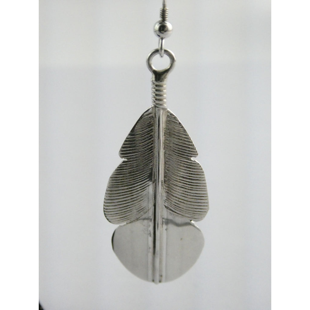 Chester Charley NA Navajo Sterling Silver Feather Dangle Earrings 2.5 Inches 6g
