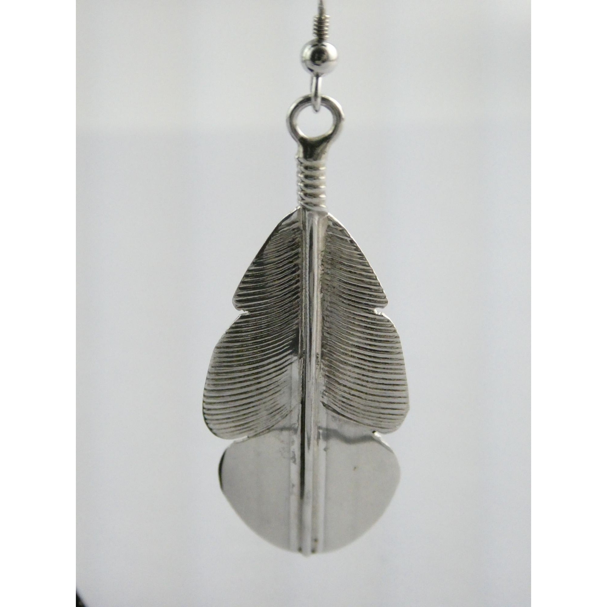 Chester Charley NA Navajo Sterling Silver Feather Dangle Earrings 2.5 Inches 6g