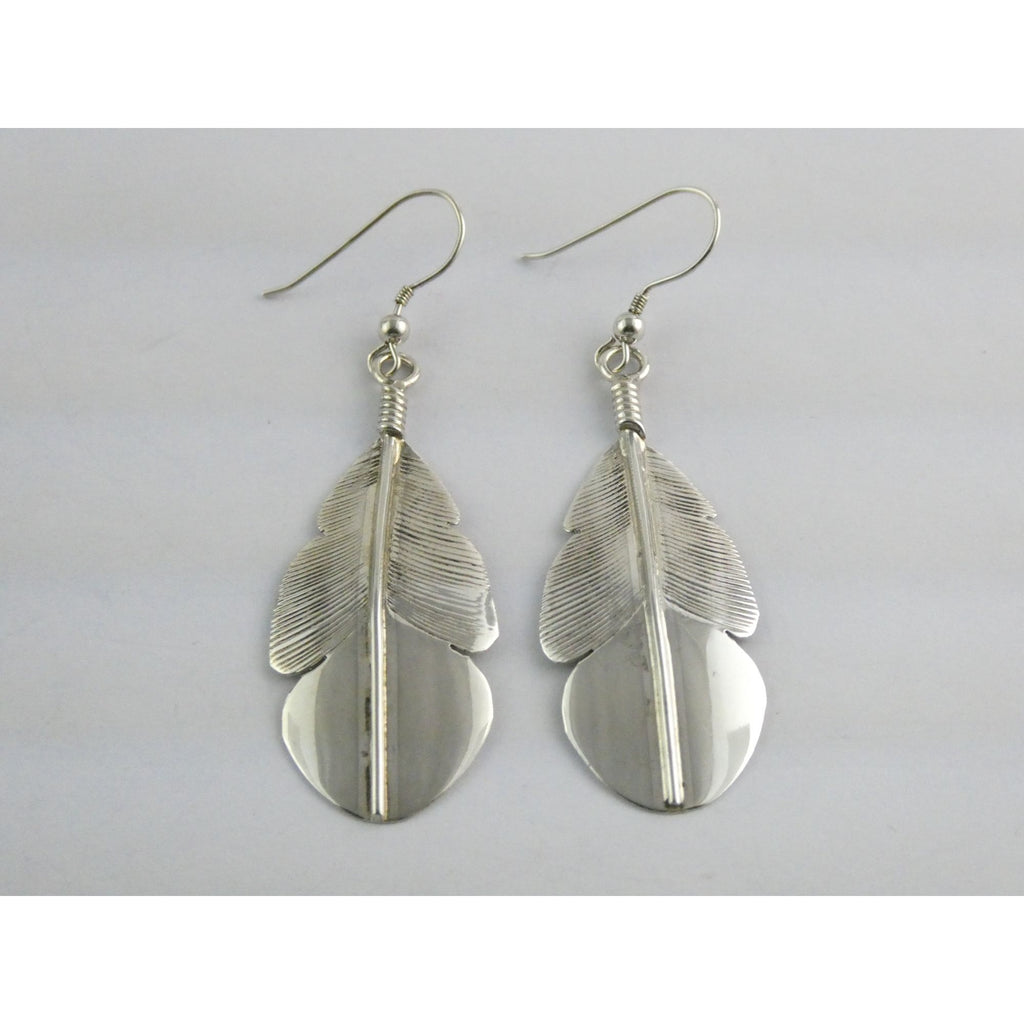 Chester Charley NA Navajo Sterling Silver Feather Dangle Earrings 2.5 Inches 6g