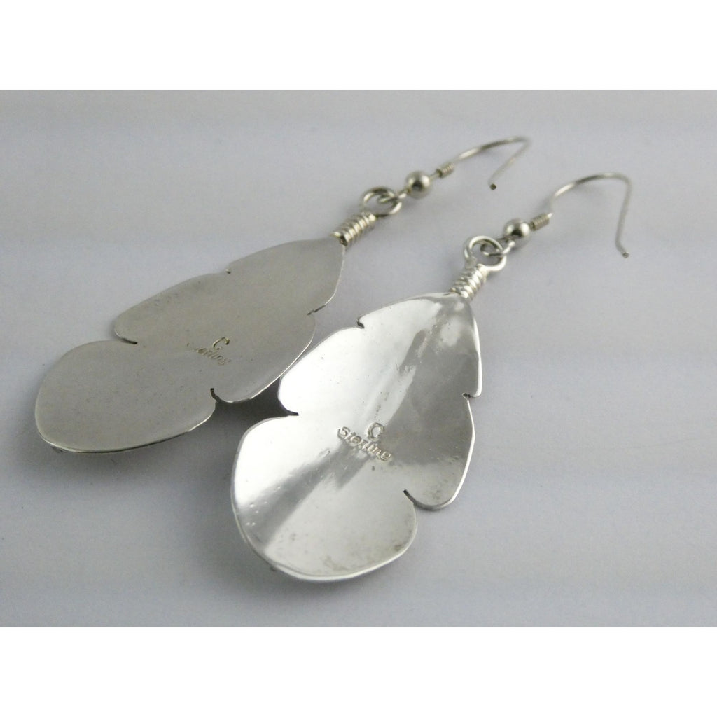 Chester Charley NA Navajo Sterling Silver Feather Dangle Earrings 2.5 Inches 6g