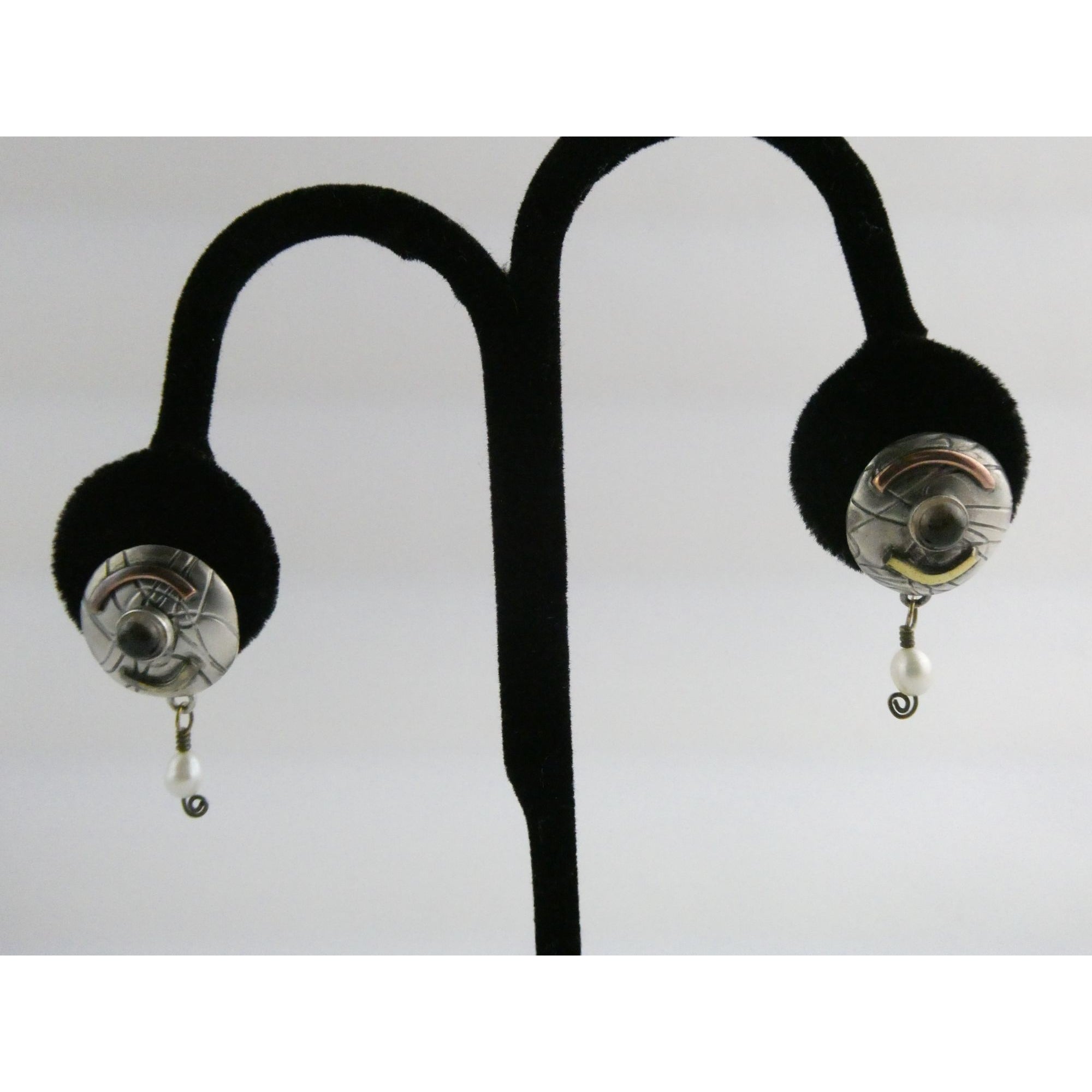 Susan Maria Buckley Sterling Silver Smoky Quartz and Pearl Mixed Metals Earrings