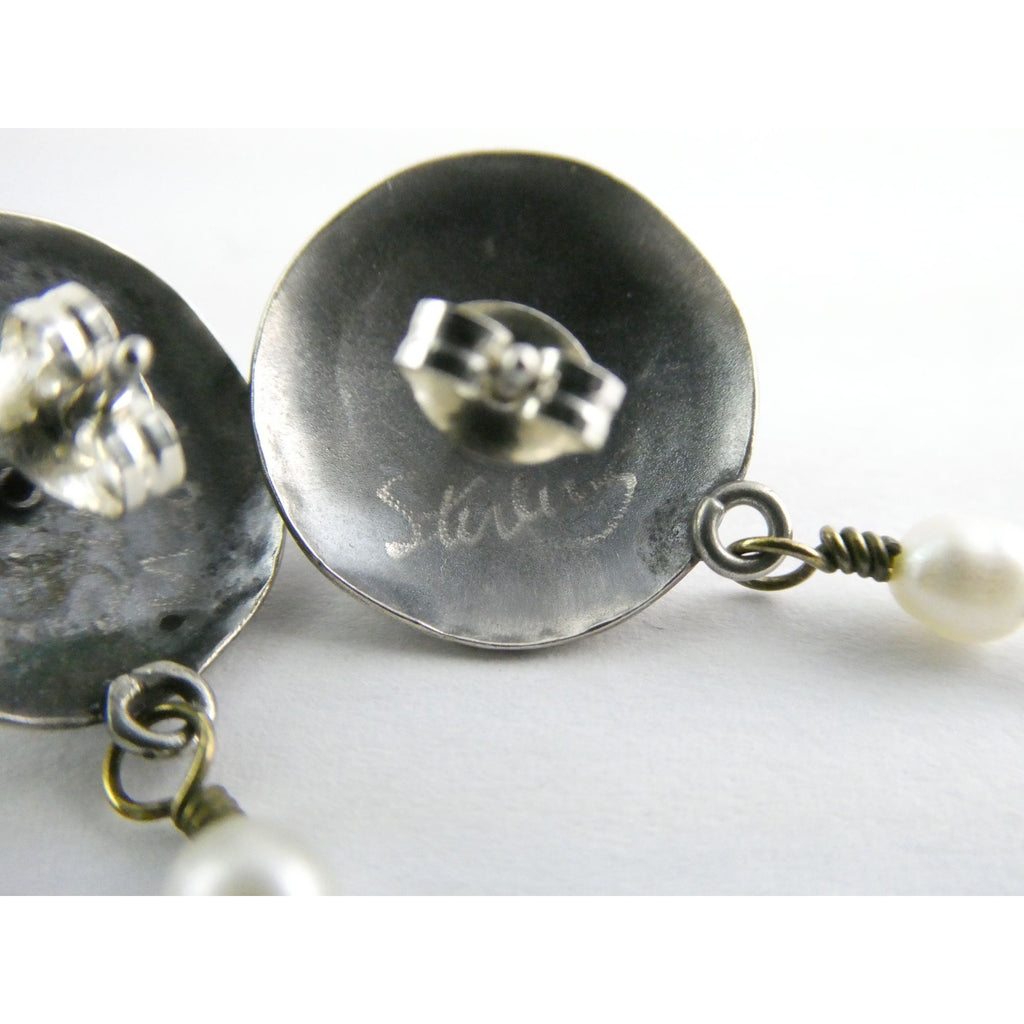 Susan Maria Buckley Sterling Silver Smoky Quartz and Pearl Mixed Metals Earrings