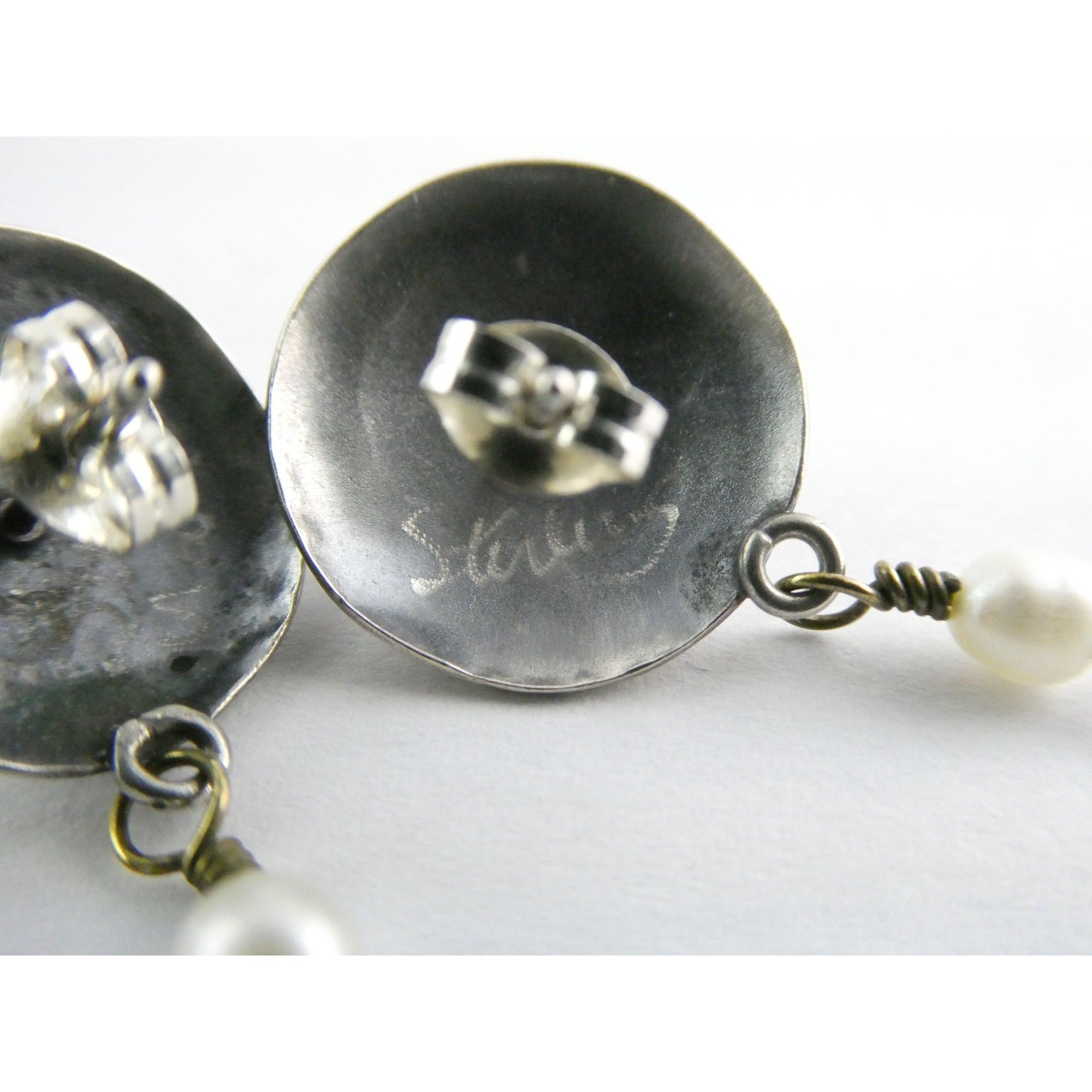 Susan Maria Buckley Sterling Silver Smoky Quartz and Pearl Mixed Metals Earrings
