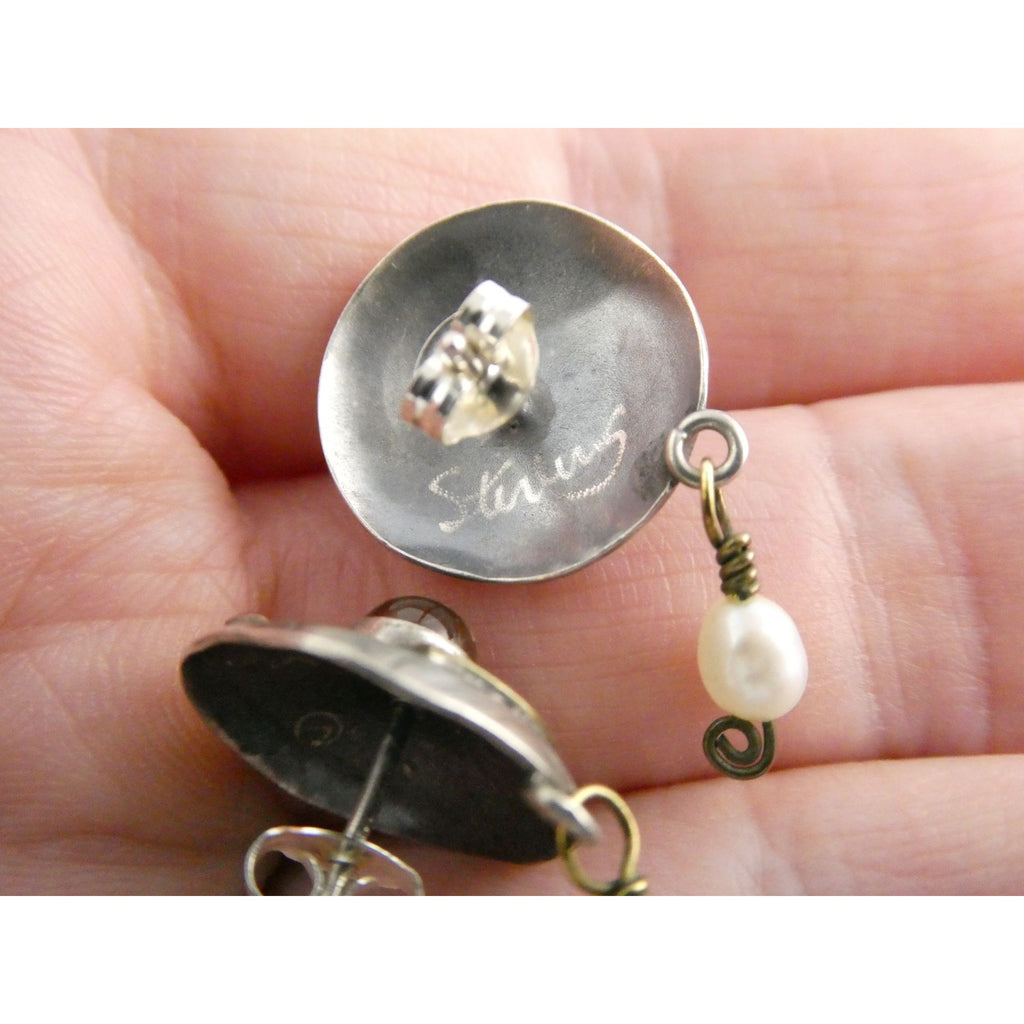 Susan Maria Buckley Sterling Silver Smoky Quartz and Pearl Mixed Metals Earrings