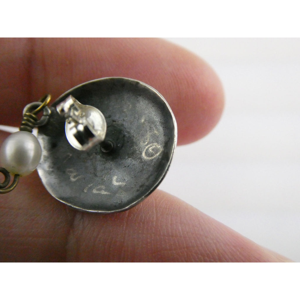 Susan Maria Buckley Sterling Silver Smoky Quartz and Pearl Mixed Metals Earrings