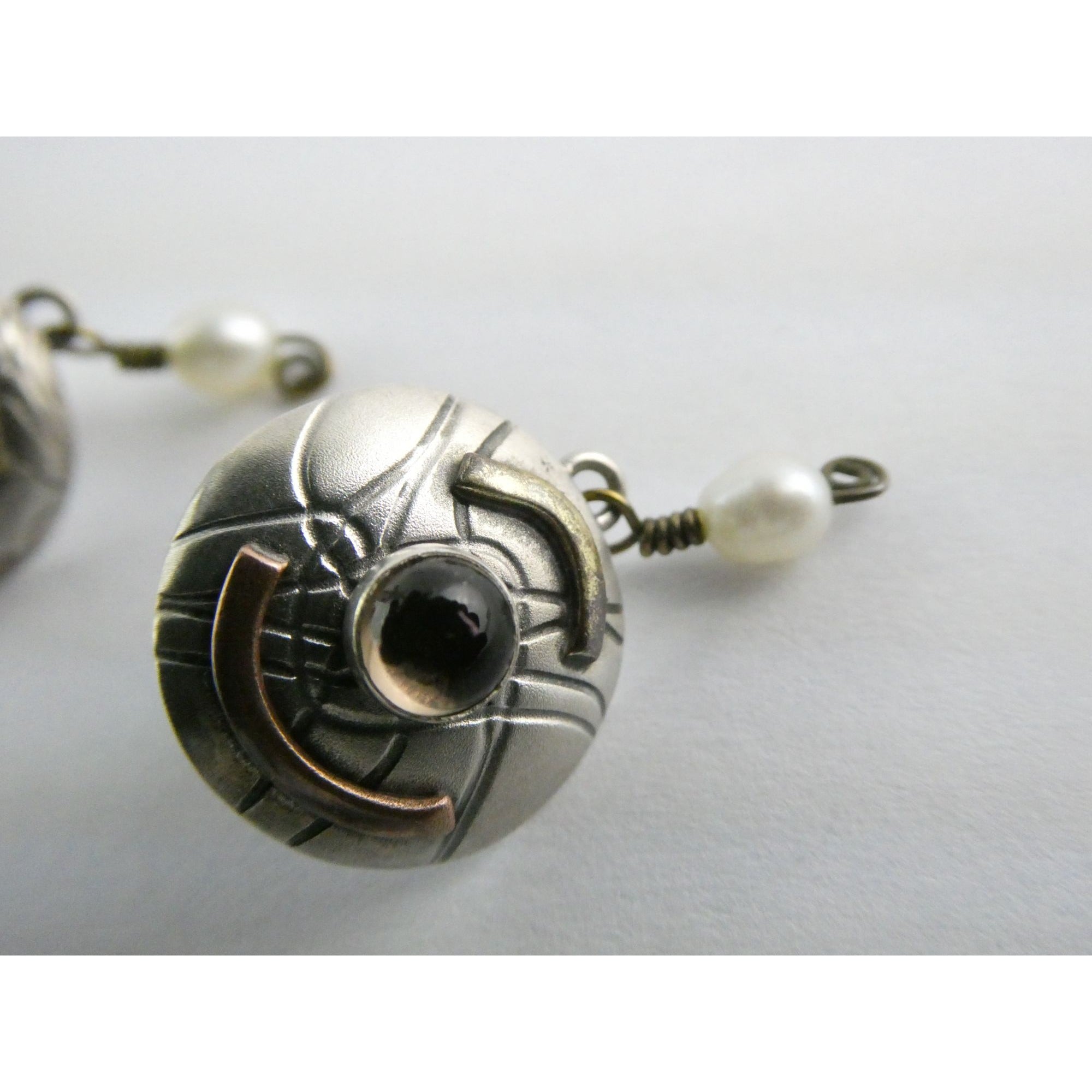 Susan Maria Buckley Sterling Silver Smoky Quartz and Pearl Mixed Metals Earrings