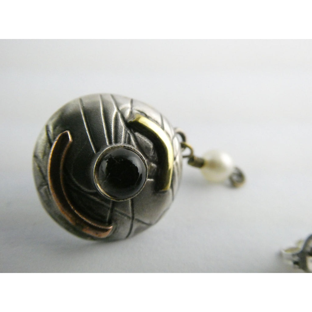 Susan Maria Buckley Sterling Silver Smoky Quartz and Pearl Mixed Metals Earrings