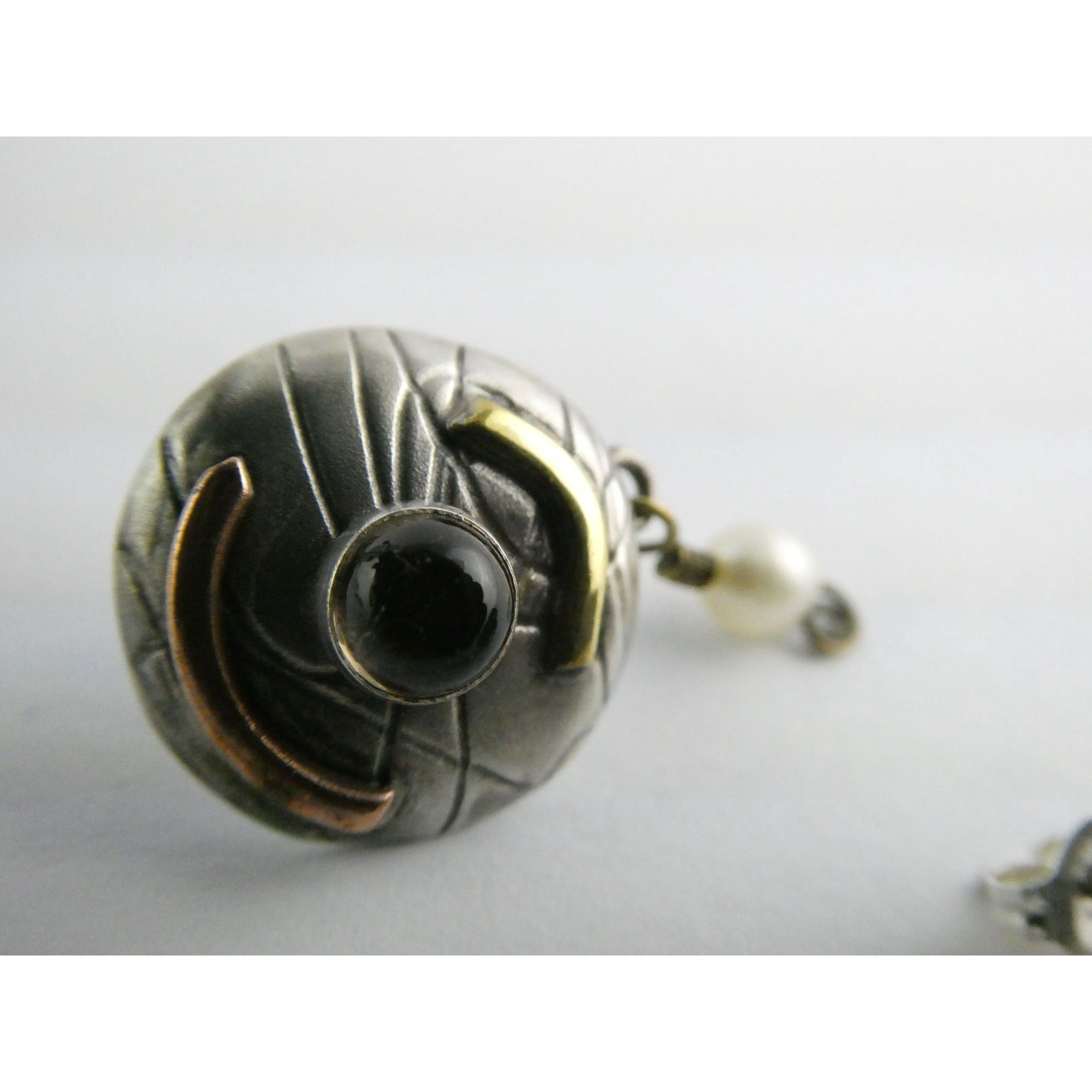 Susan Maria Buckley Sterling Silver Smoky Quartz and Pearl Mixed Metals Earrings