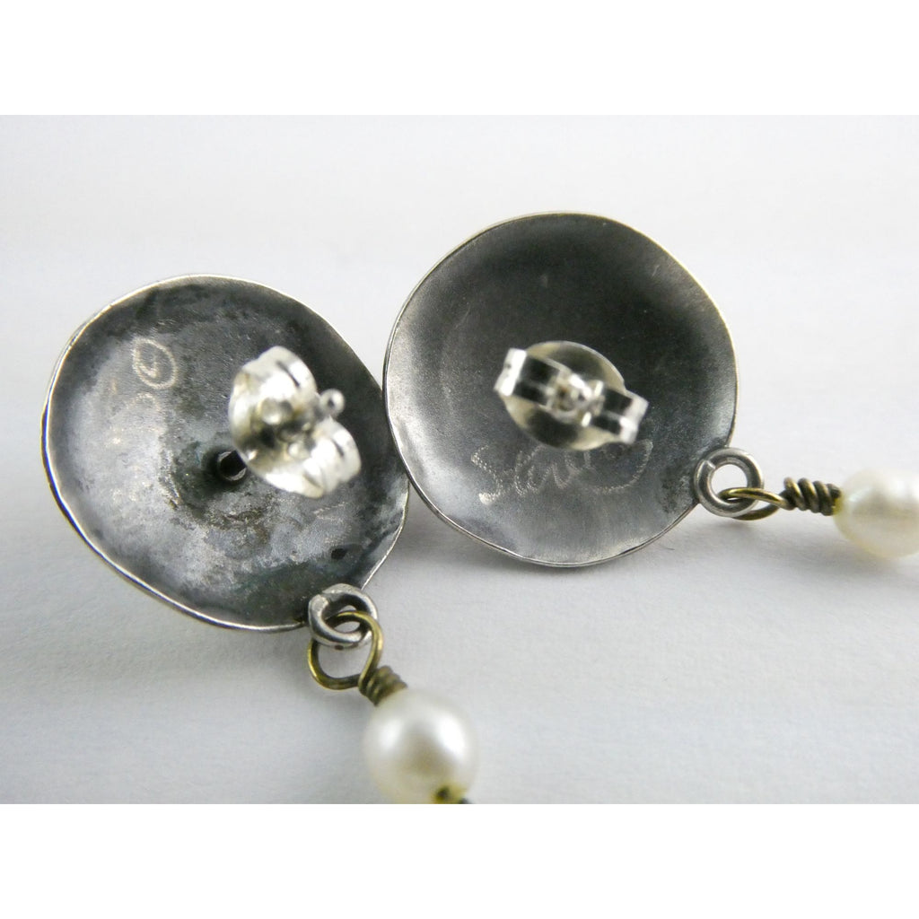 Susan Maria Buckley Sterling Silver Smoky Quartz and Pearl Mixed Metals Earrings