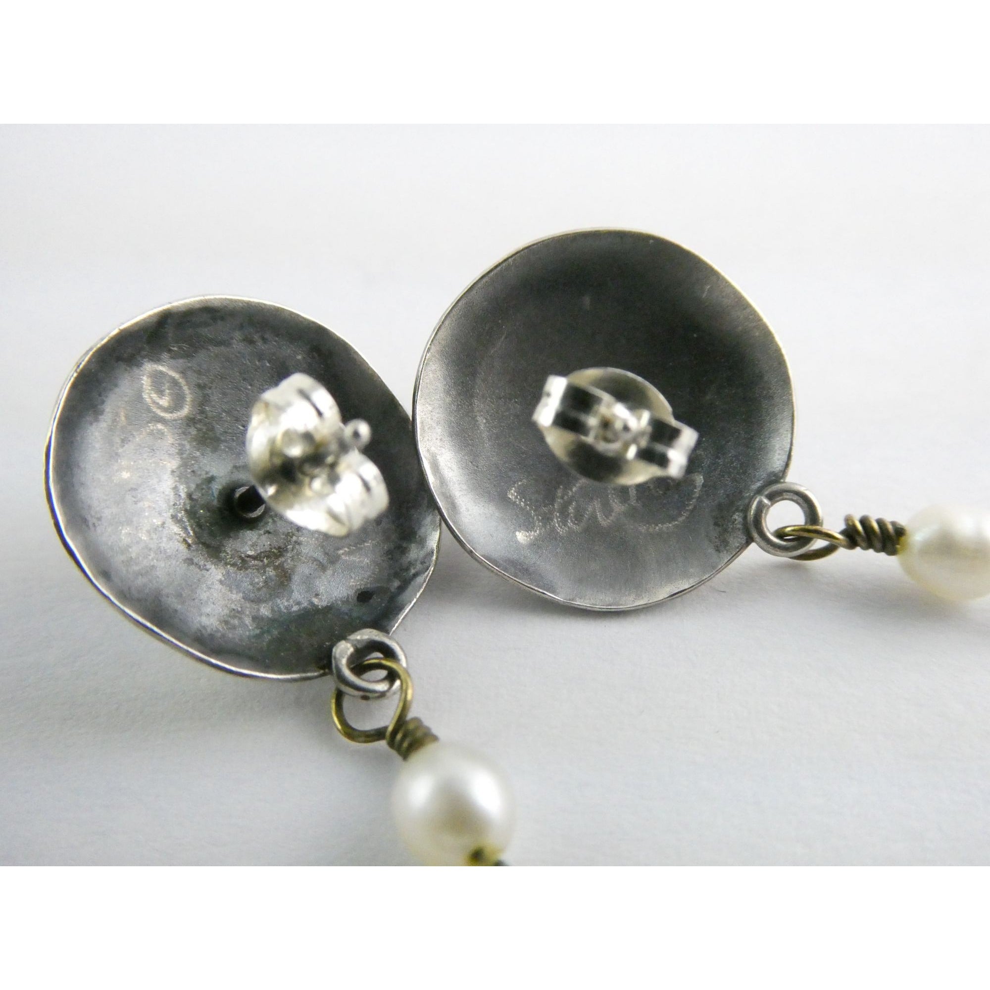 Susan Maria Buckley Sterling Silver Smoky Quartz and Pearl Mixed Metals Earrings