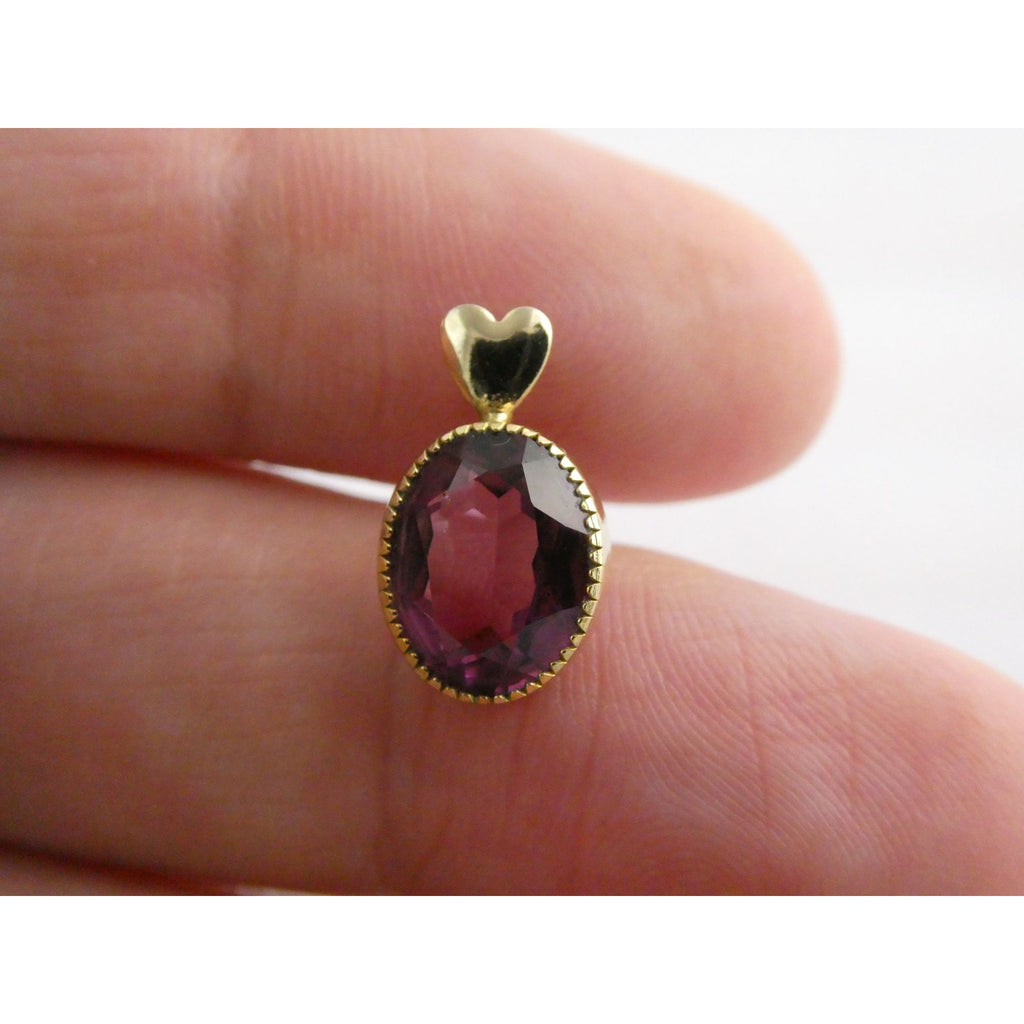 Vintage Gold Tone Metal Heart Bail Amethyst Glass Pendant 1g 15mm Length