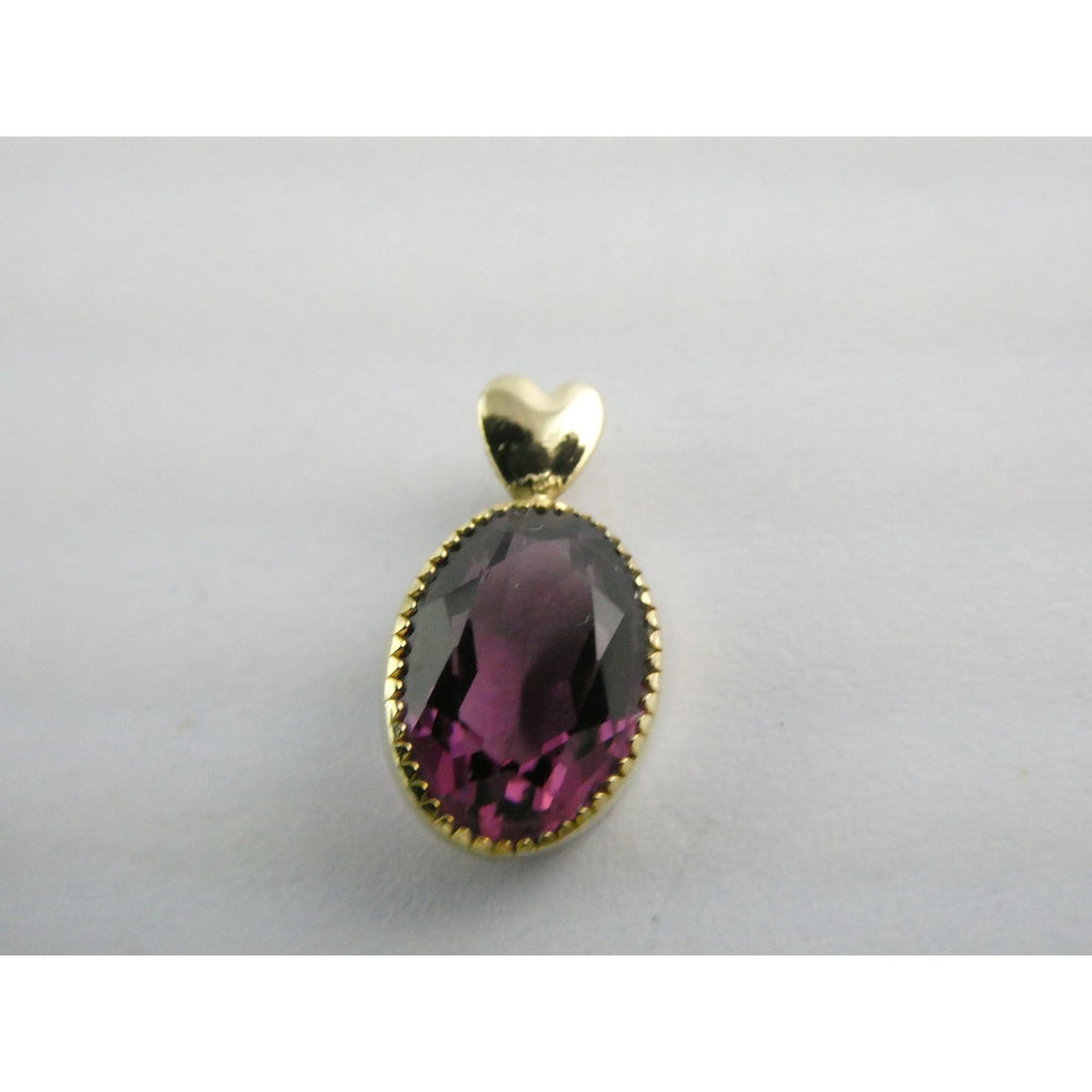 Vintage Gold Tone Metal Heart Bail Amethyst Glass Pendant 1g 15mm Length