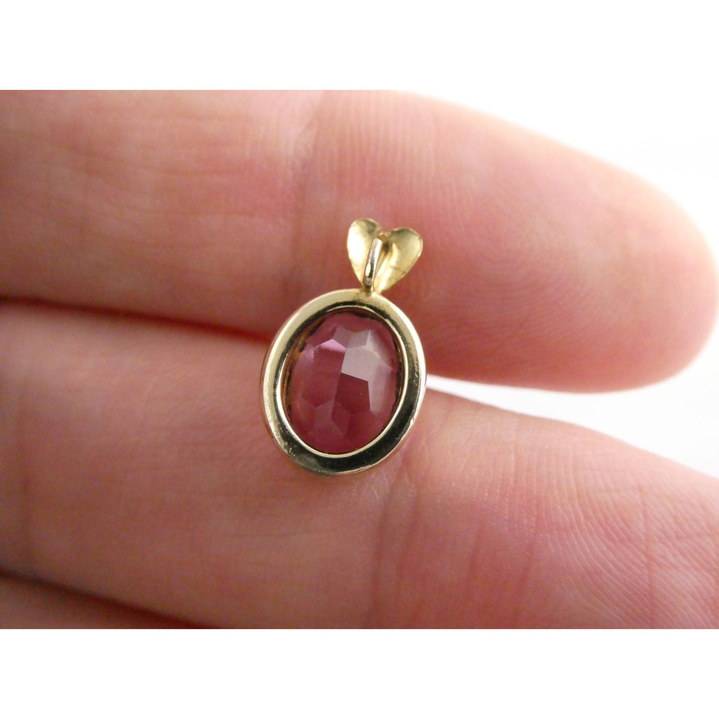 Vintage Gold Tone Metal Heart Bail Amethyst Glass Pendant 1g 15mm Length