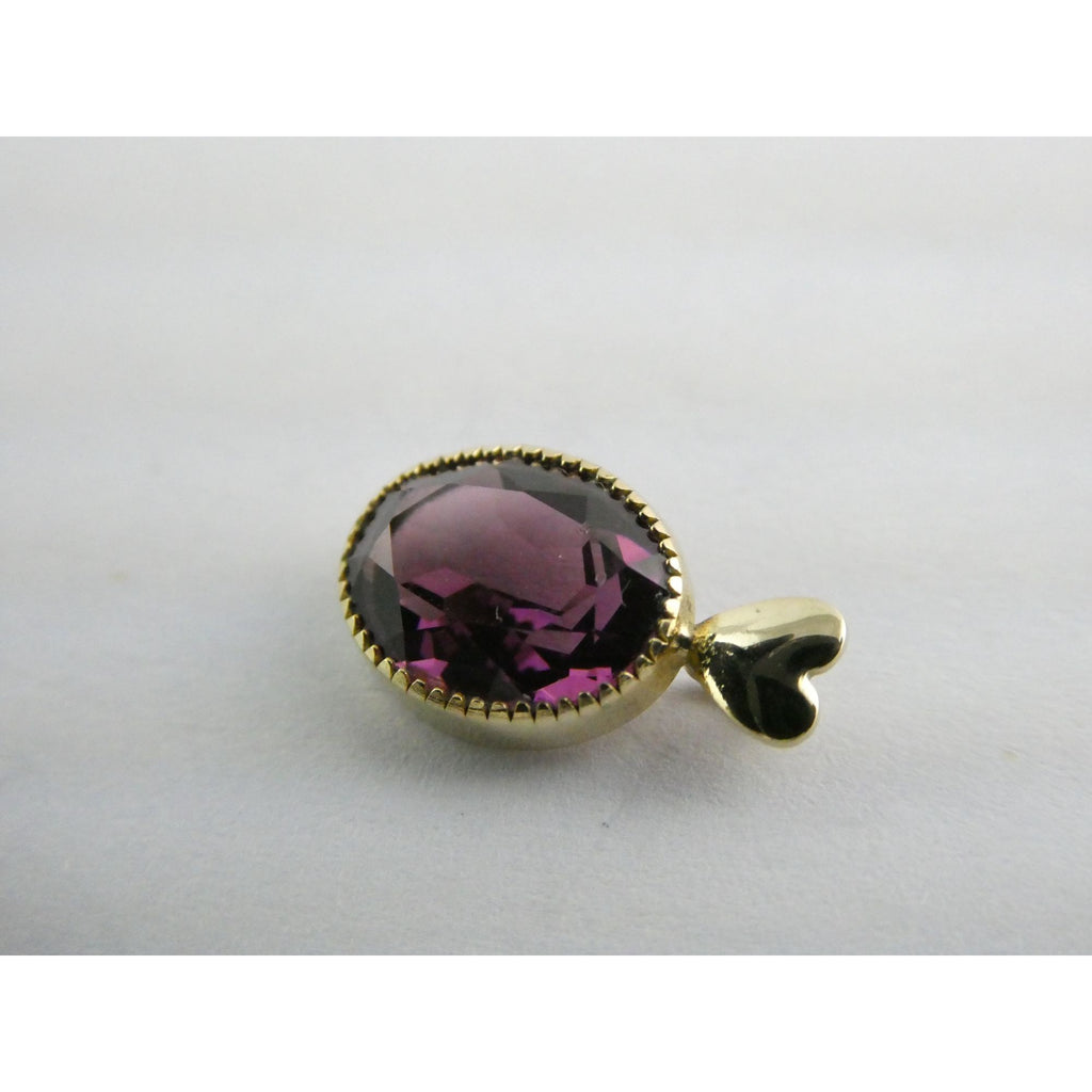 Vintage Gold Tone Metal Heart Bail Amethyst Glass Pendant 1g 15mm Length