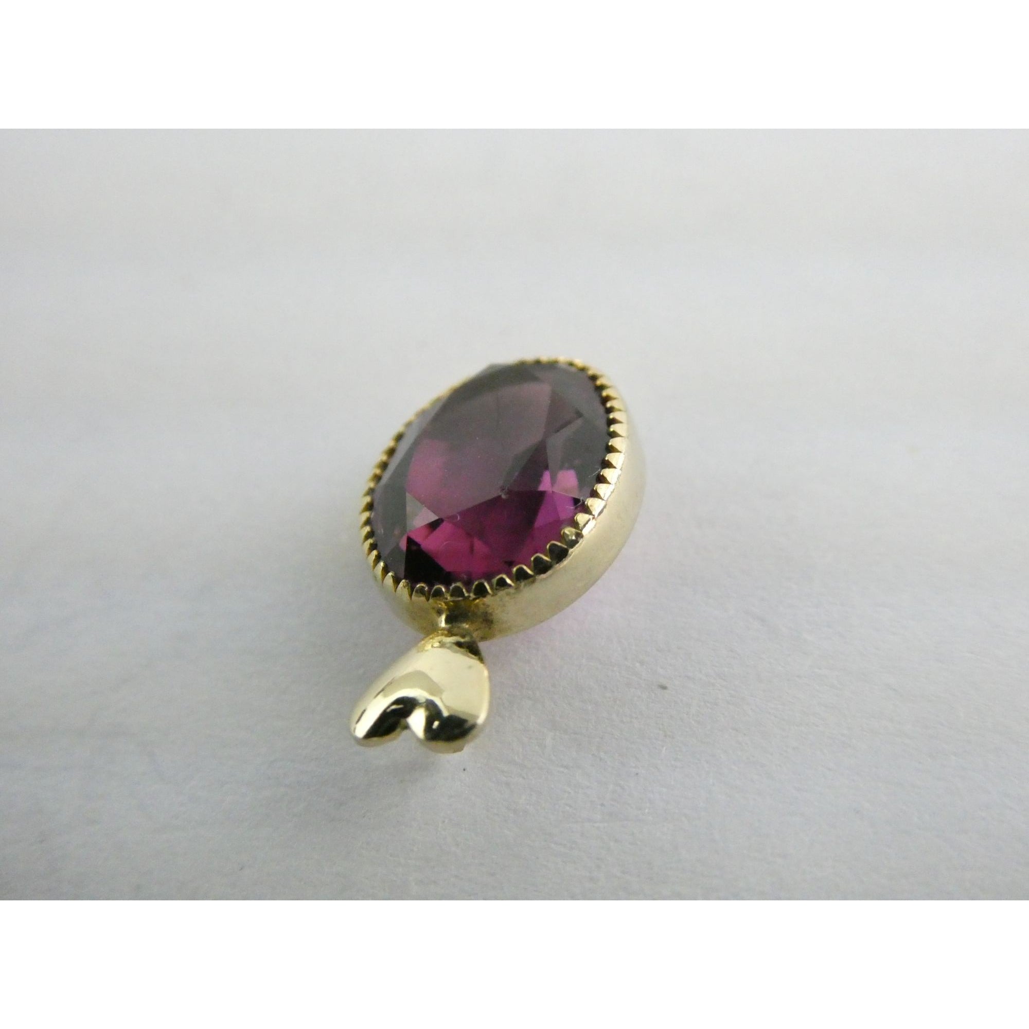 Vintage Gold Tone Metal Heart Bail Amethyst Glass Pendant 1g 15mm Length