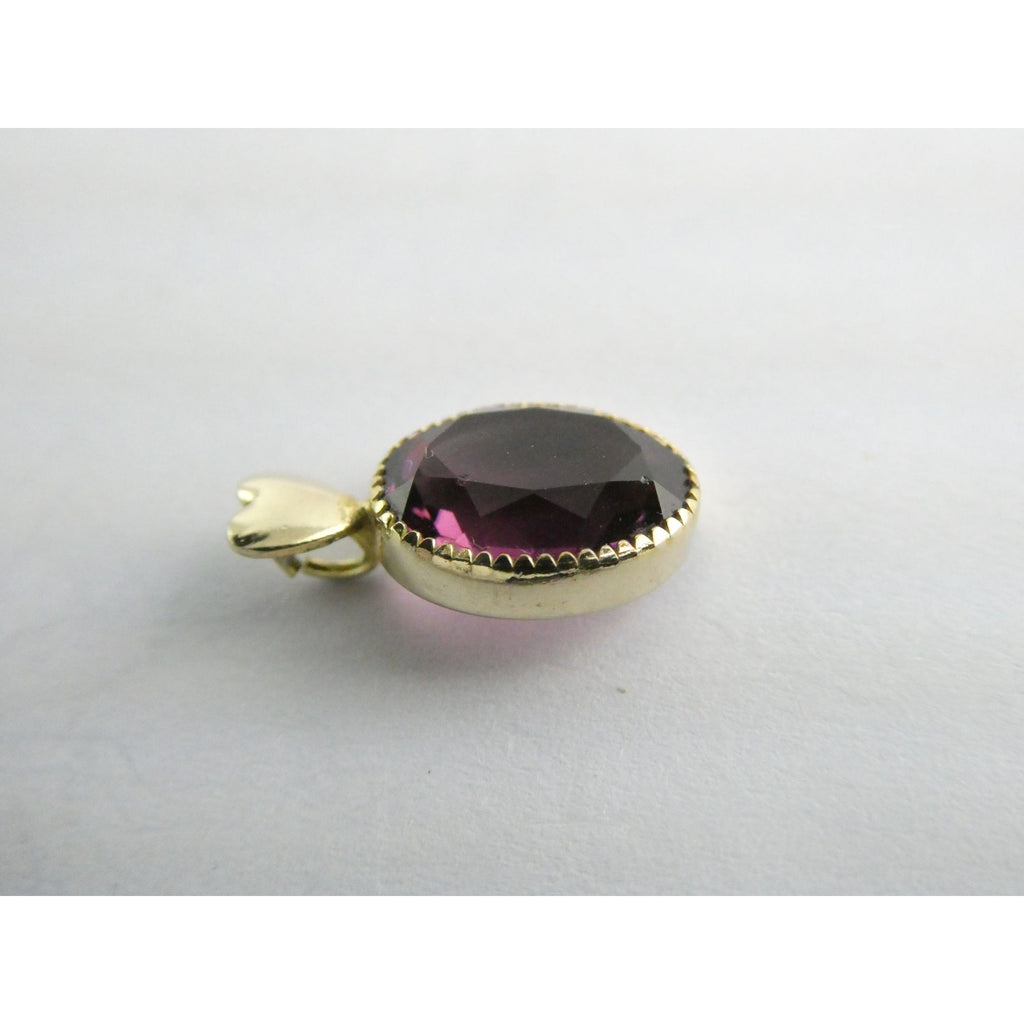 Vintage Gold Tone Metal Heart Bail Amethyst Glass Pendant 1g 15mm Length