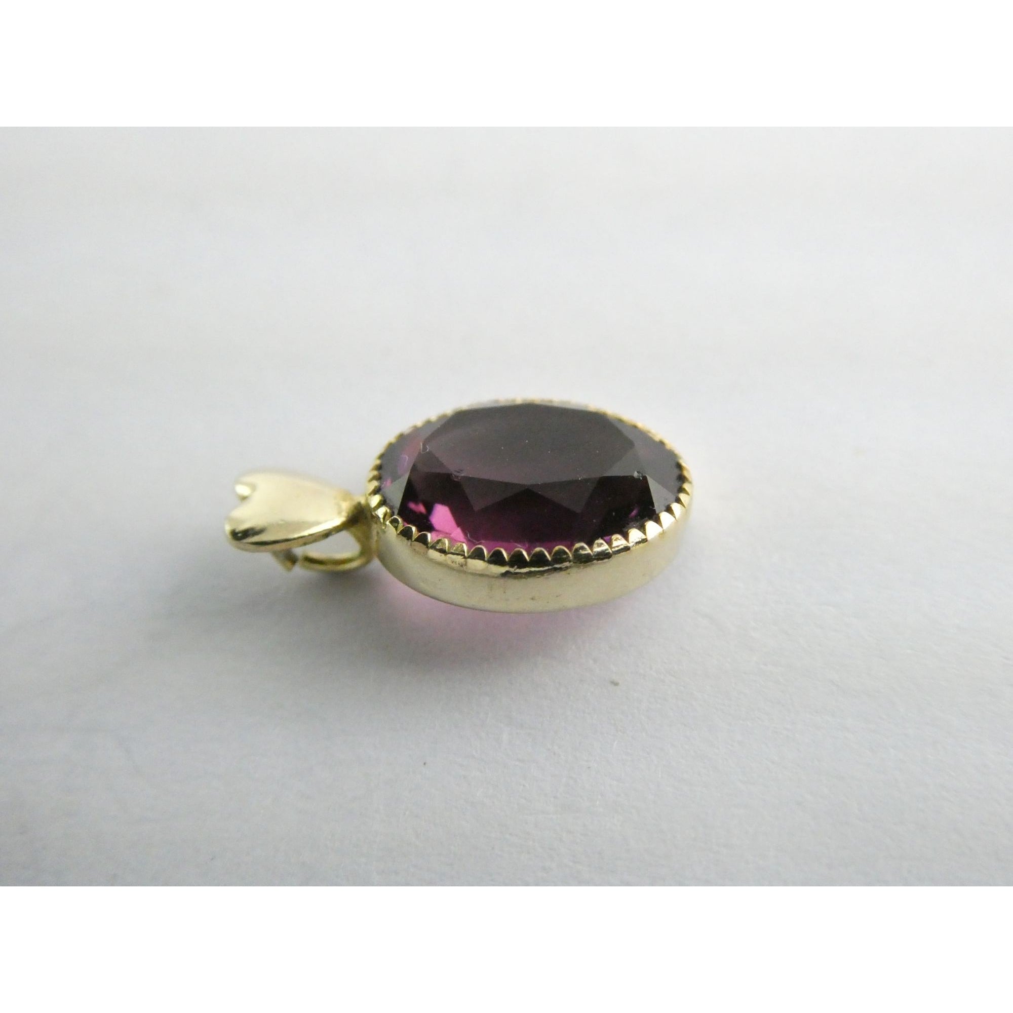 Vintage Gold Tone Metal Heart Bail Amethyst Glass Pendant 1g 15mm Length