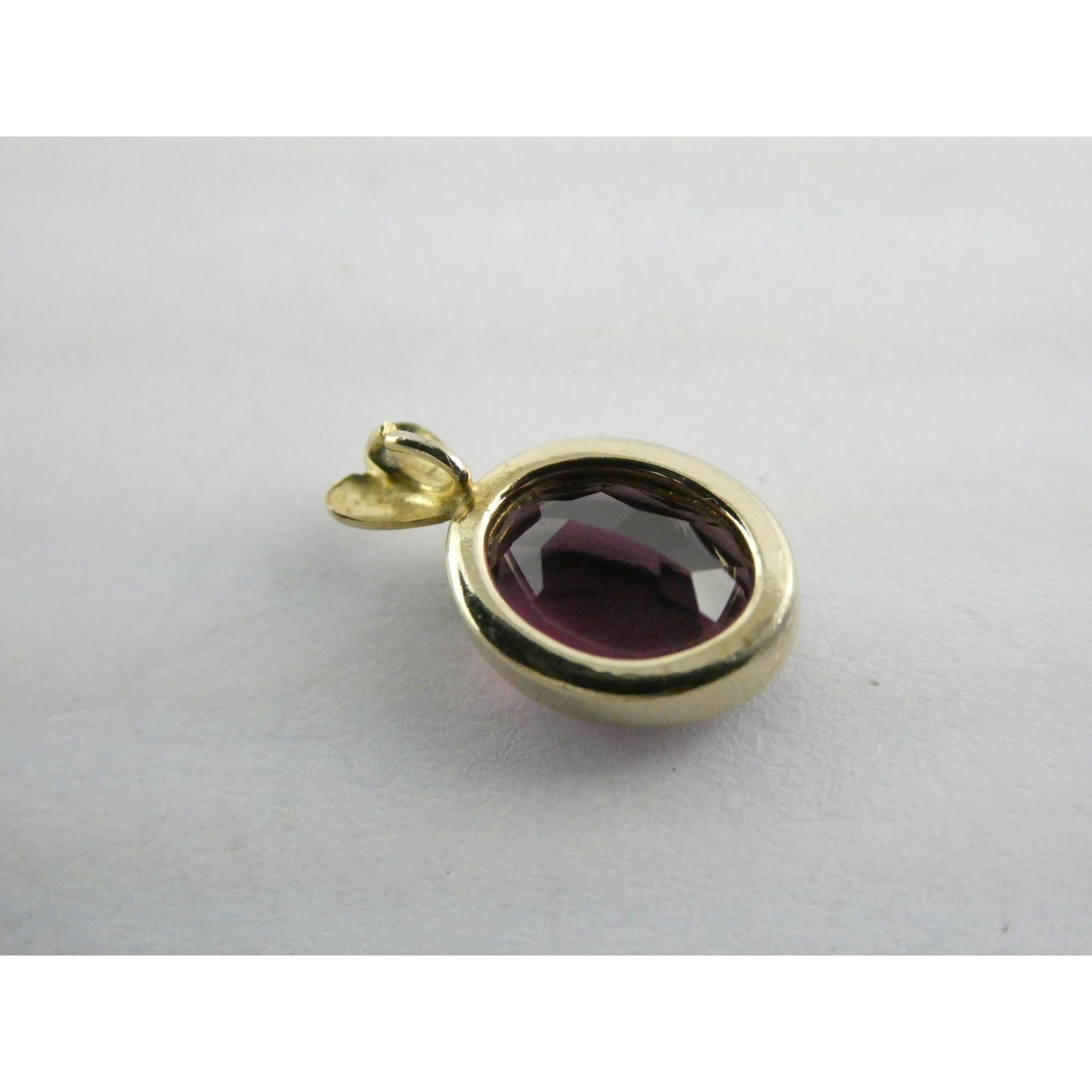 Vintage Gold Tone Metal Heart Bail Amethyst Glass Pendant 1g 15mm Length