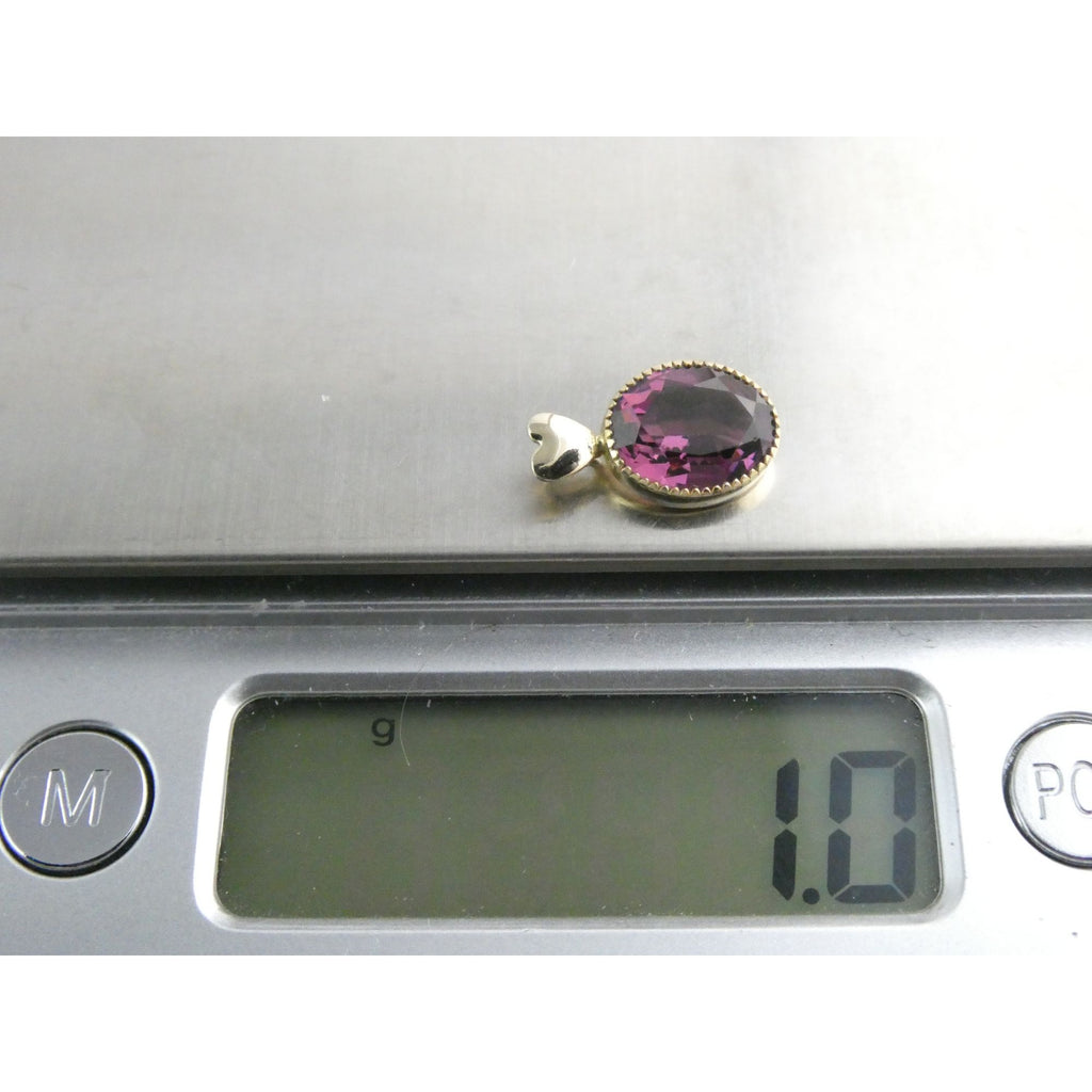 Vintage Gold Tone Metal Heart Bail Amethyst Glass Pendant 1g 15mm Length