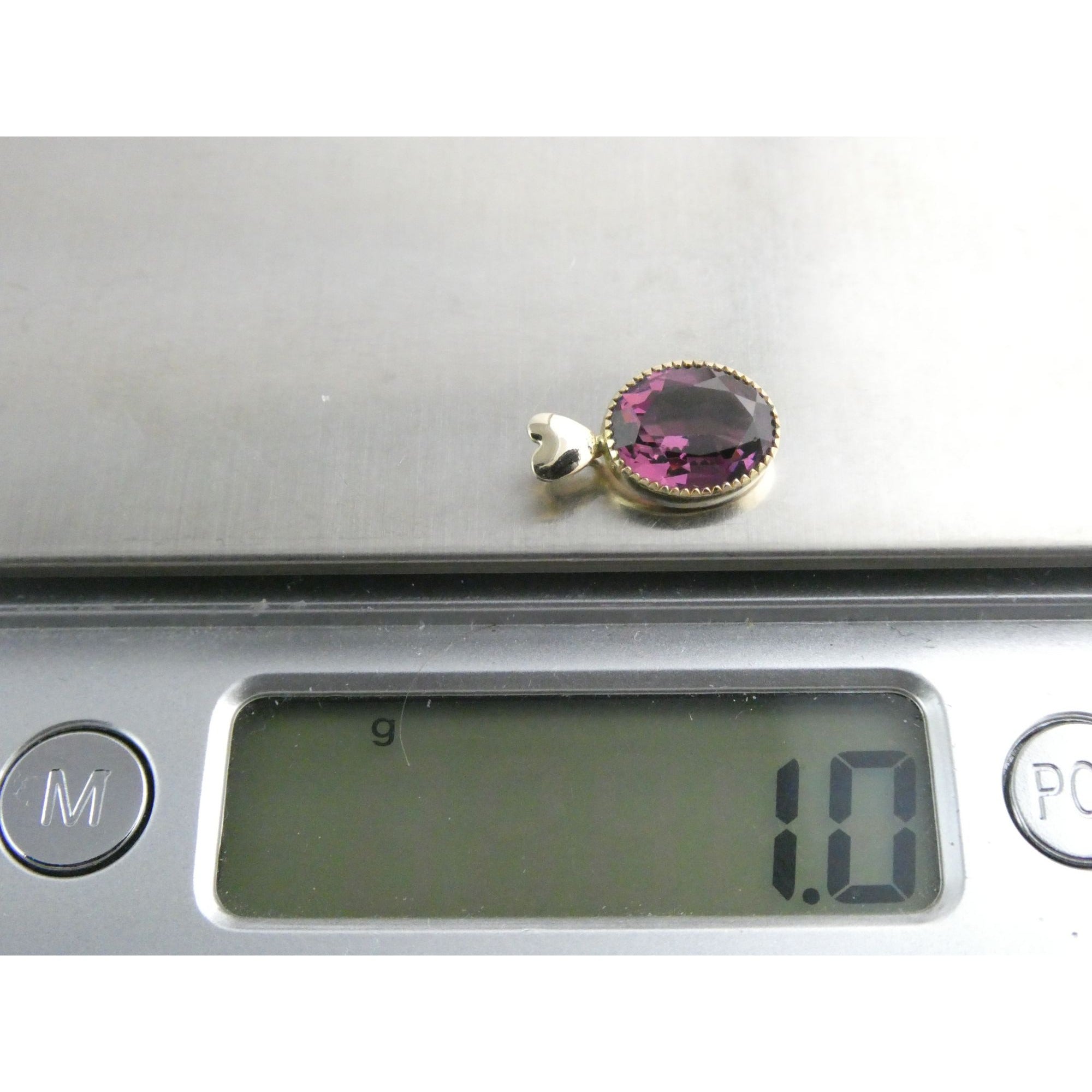 Vintage Gold Tone Metal Heart Bail Amethyst Glass Pendant 1g 15mm Length