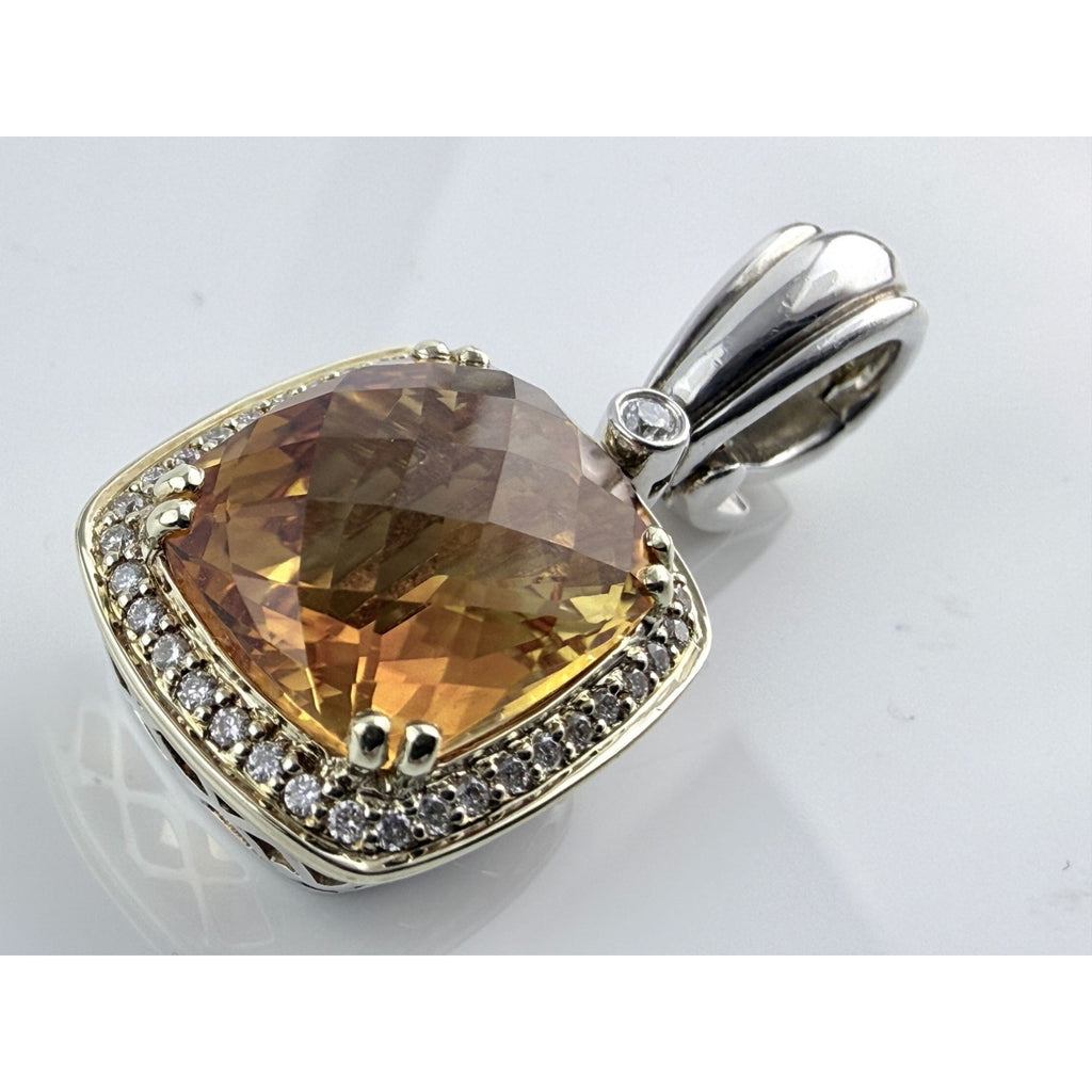 Charles Krypell Sterling Silver and 14k Gold Citrine and Natural Diamond Pendant