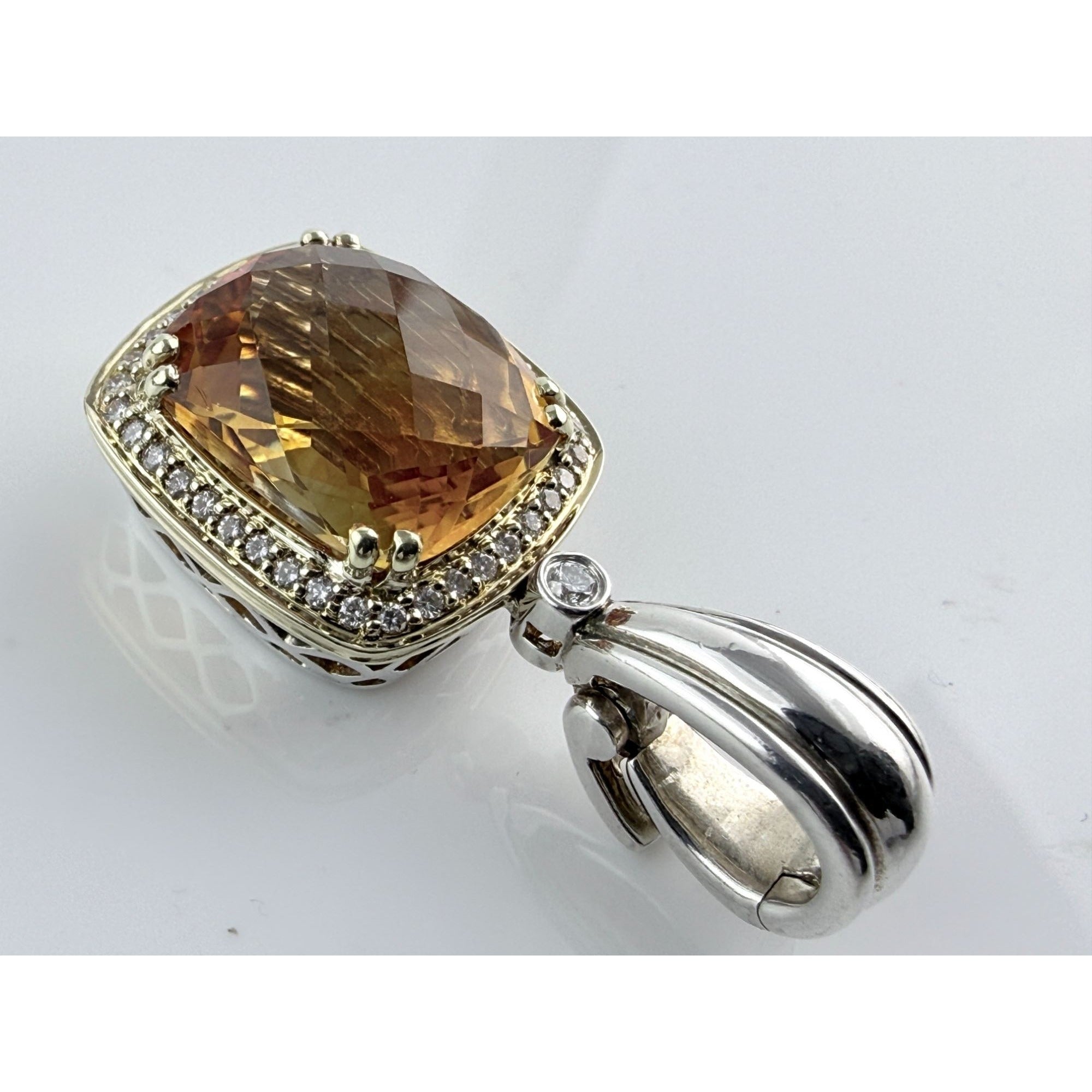 Charles Krypell Sterling Silver and 14k Gold Citrine and Natural Diamond Pendant