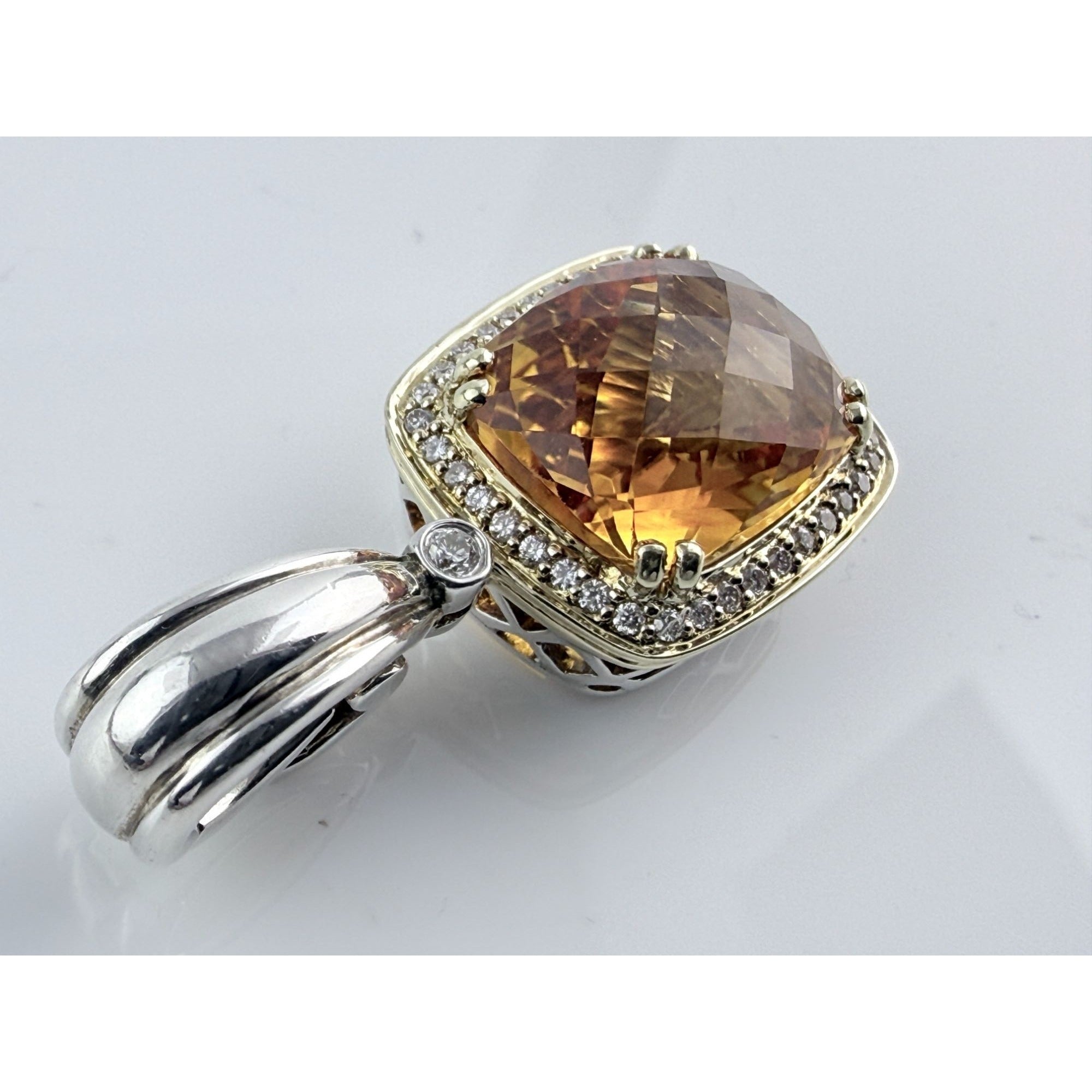 Charles Krypell Sterling Silver and 14k Gold Citrine and Natural Diamond Pendant