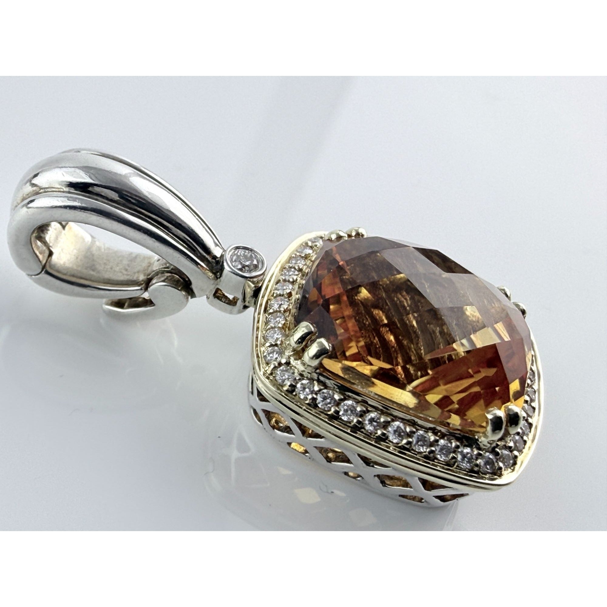 Charles Krypell Sterling Silver and 14k Gold Citrine and Natural Diamond Pendant
