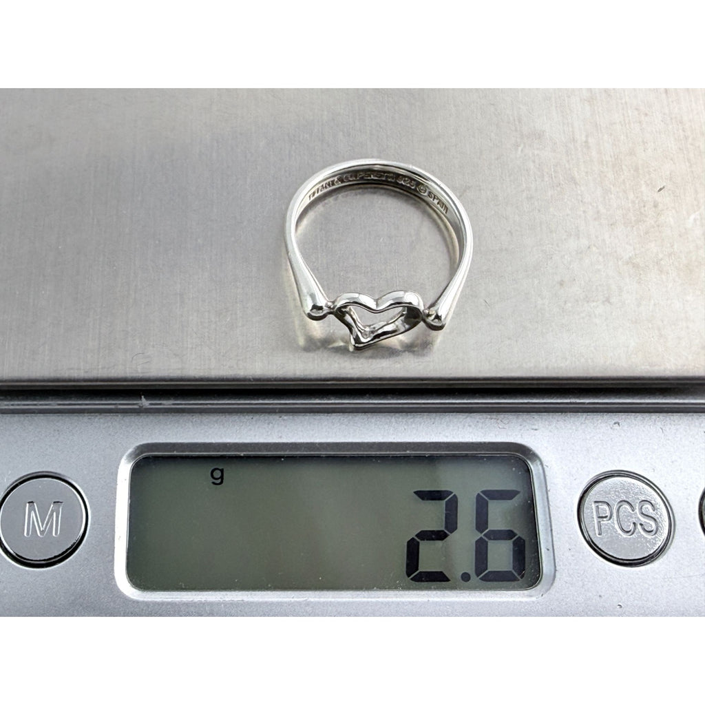 Tiffany and Co Elsa Peretti Sterling Silver Open Heart Ring Size 6 Weighs 2.6g