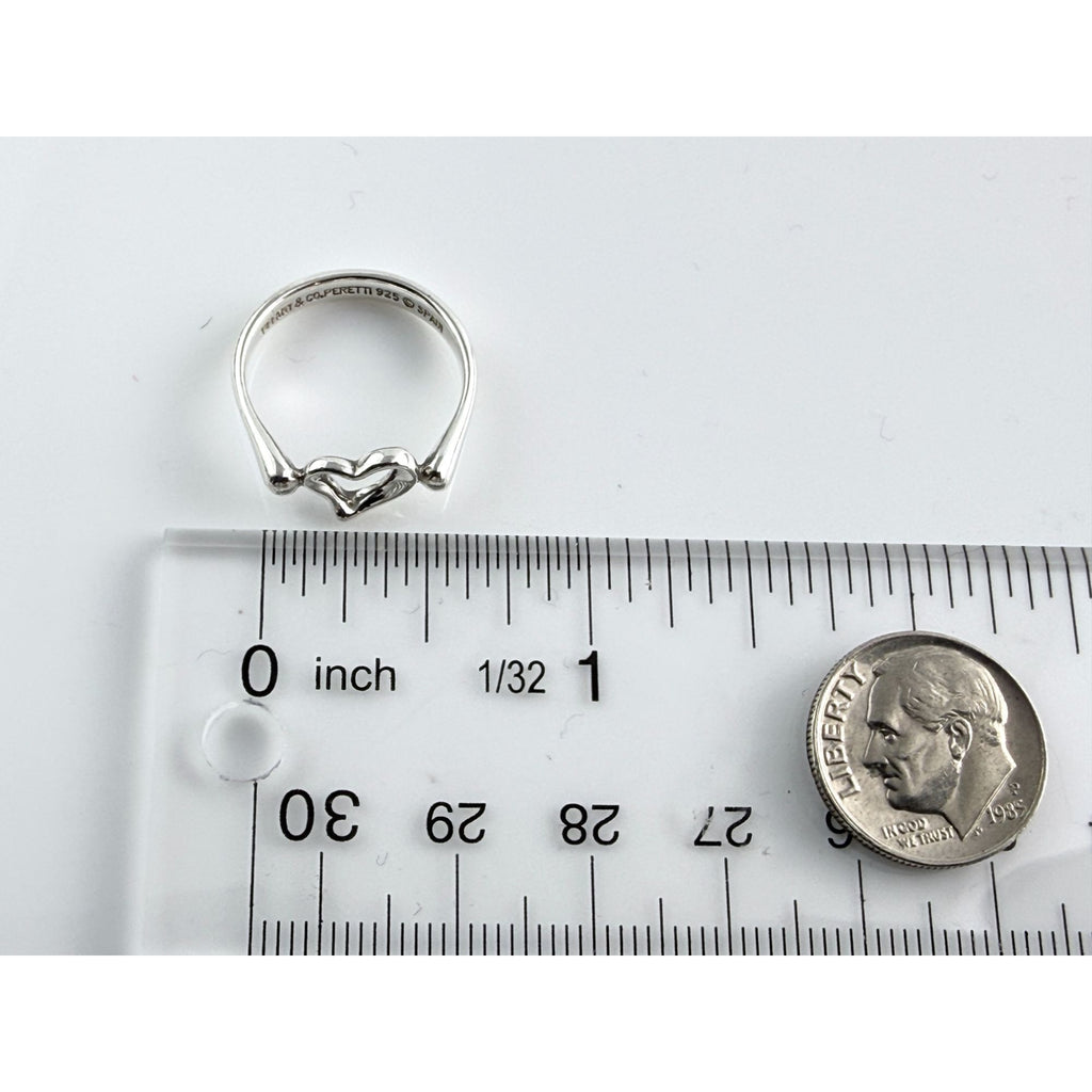 Tiffany and Co Elsa Peretti Sterling Silver Open Heart Ring Size 6 Weighs 2.6g