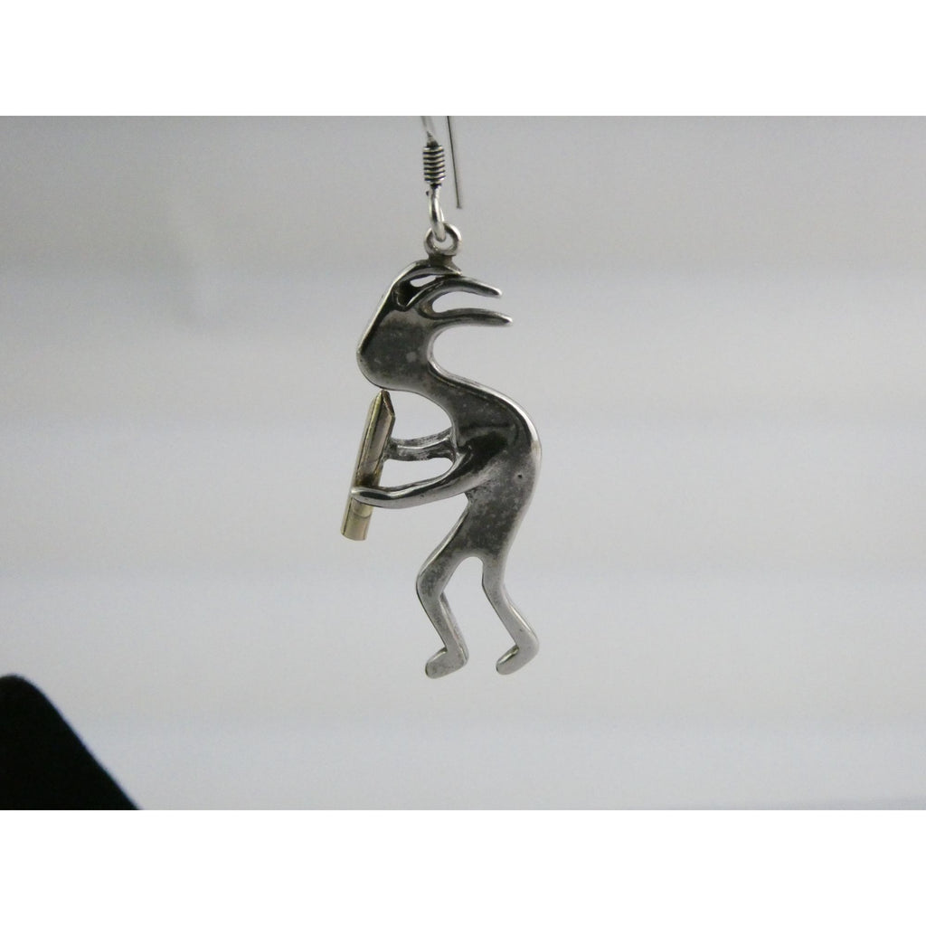 Southwestern Sterling Silver Kokopelli Earrings Golden Accent Flutes 6g 1.75 In