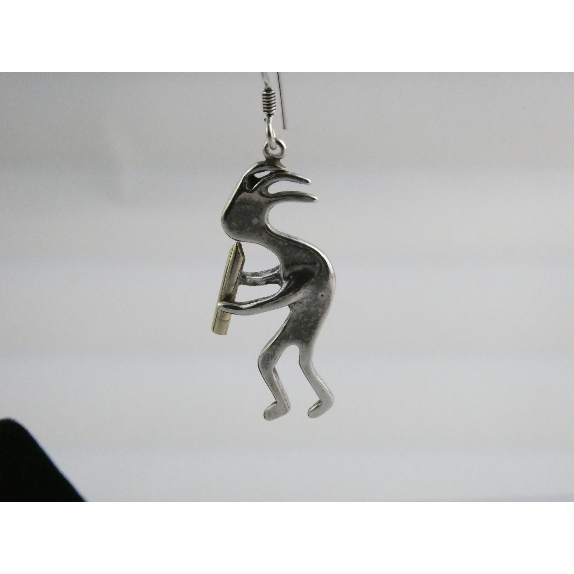 Southwestern Sterling Silver Kokopelli Earrings Golden Accent Flutes 6g 1.75 In