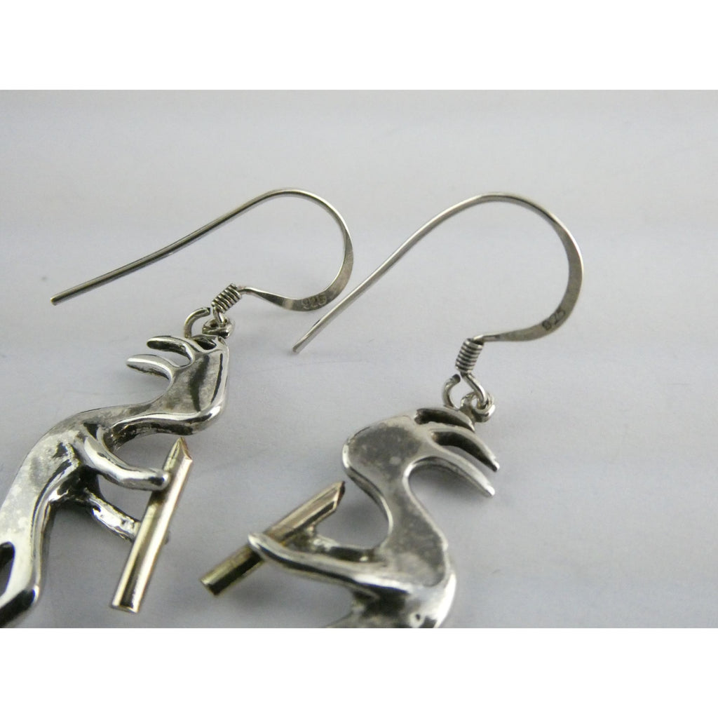Southwestern Sterling Silver Kokopelli Earrings Golden Accent Flutes 6g 1.75 In