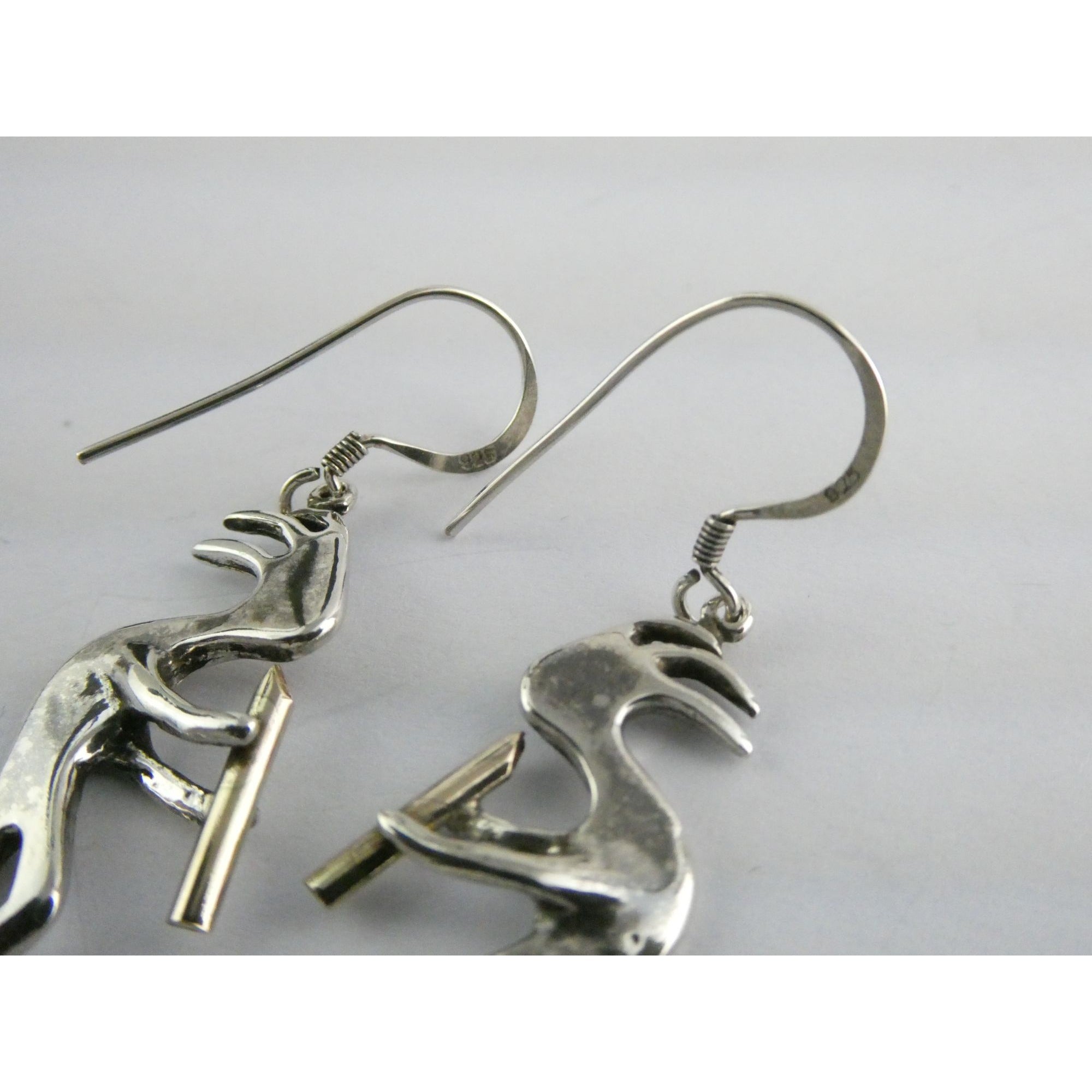 Southwestern Sterling Silver Kokopelli Earrings Golden Accent Flutes 6g 1.75 In