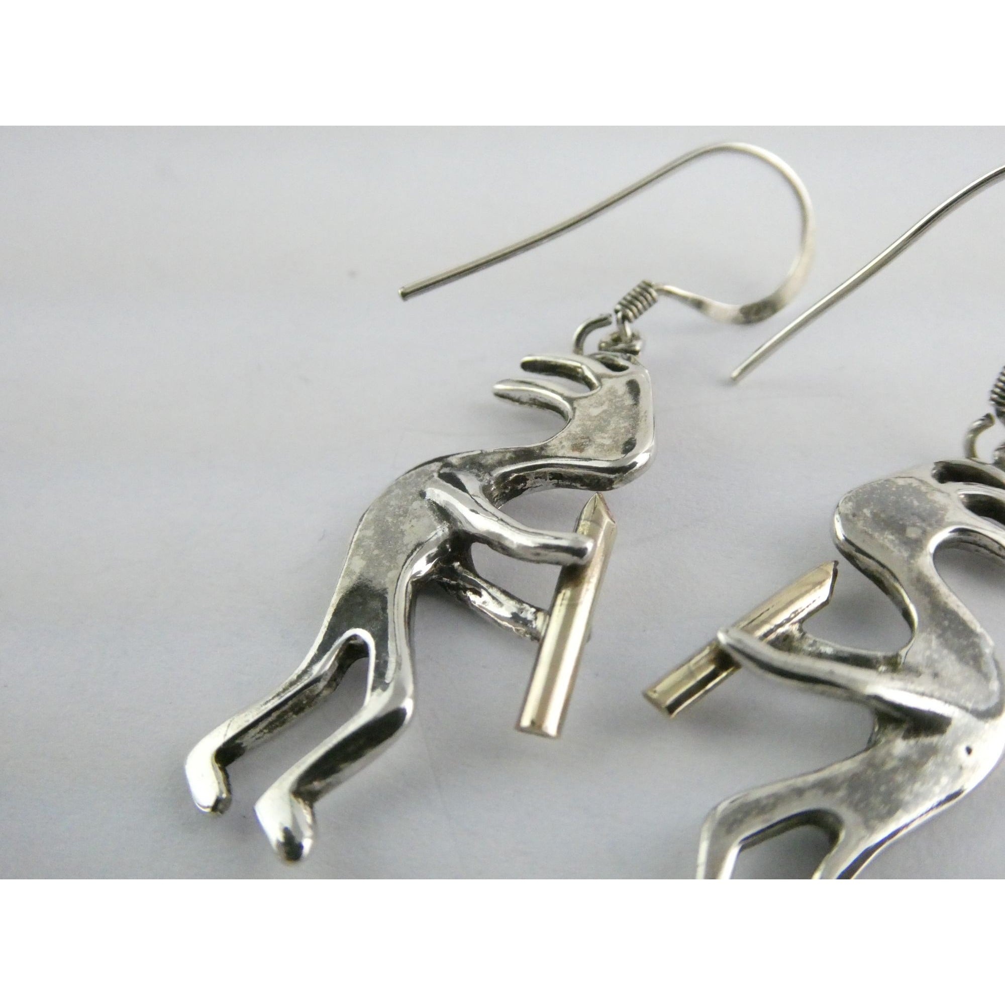 Southwestern Sterling Silver Kokopelli Earrings Golden Accent Flutes 6g 1.75 In