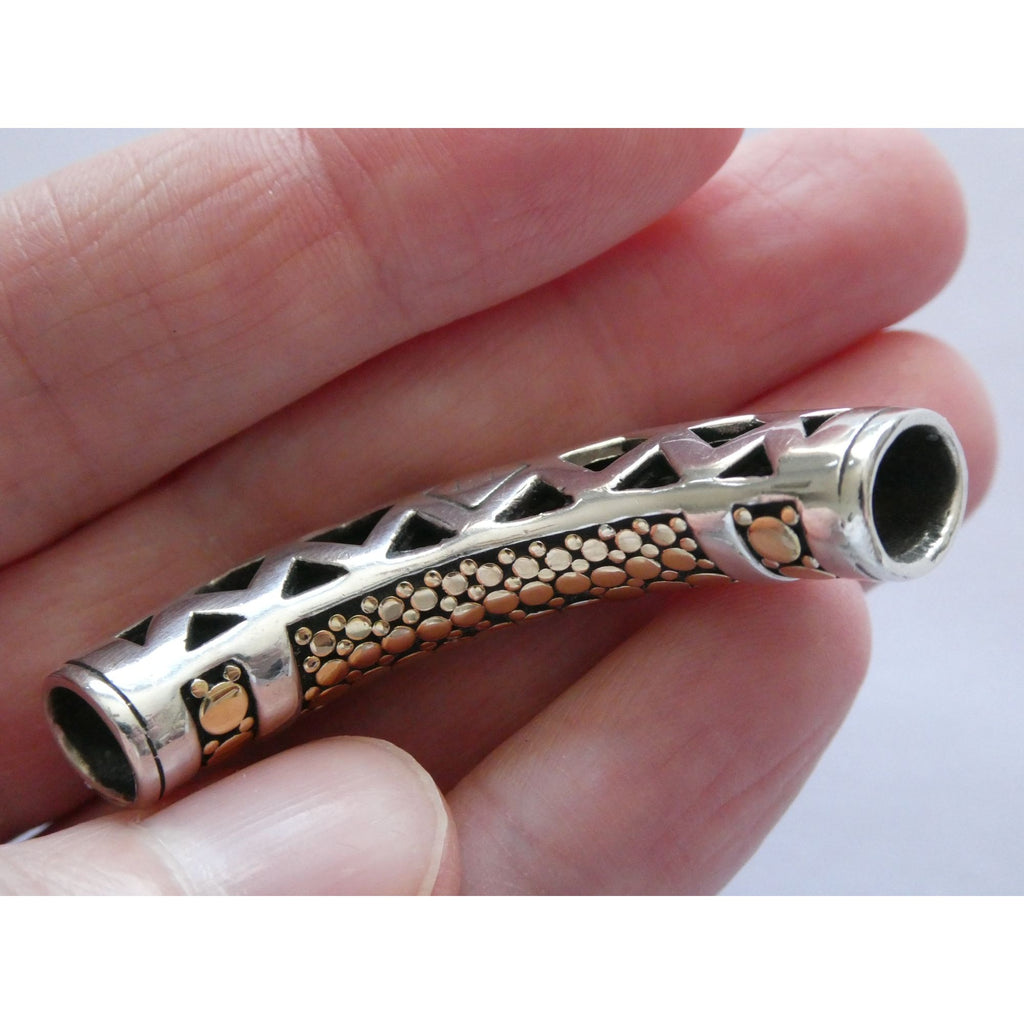 John Hardy Dot 18k Gold and Sterling Silver Slide Pendant 22.1g Weight 53mm Wide