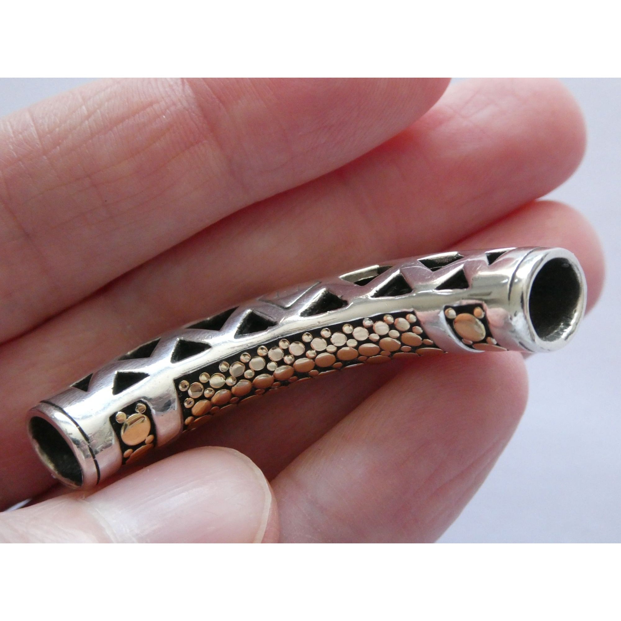 John Hardy Dot 18k Gold and Sterling Silver Slide Pendant 22.1g Weight 53mm Wide
