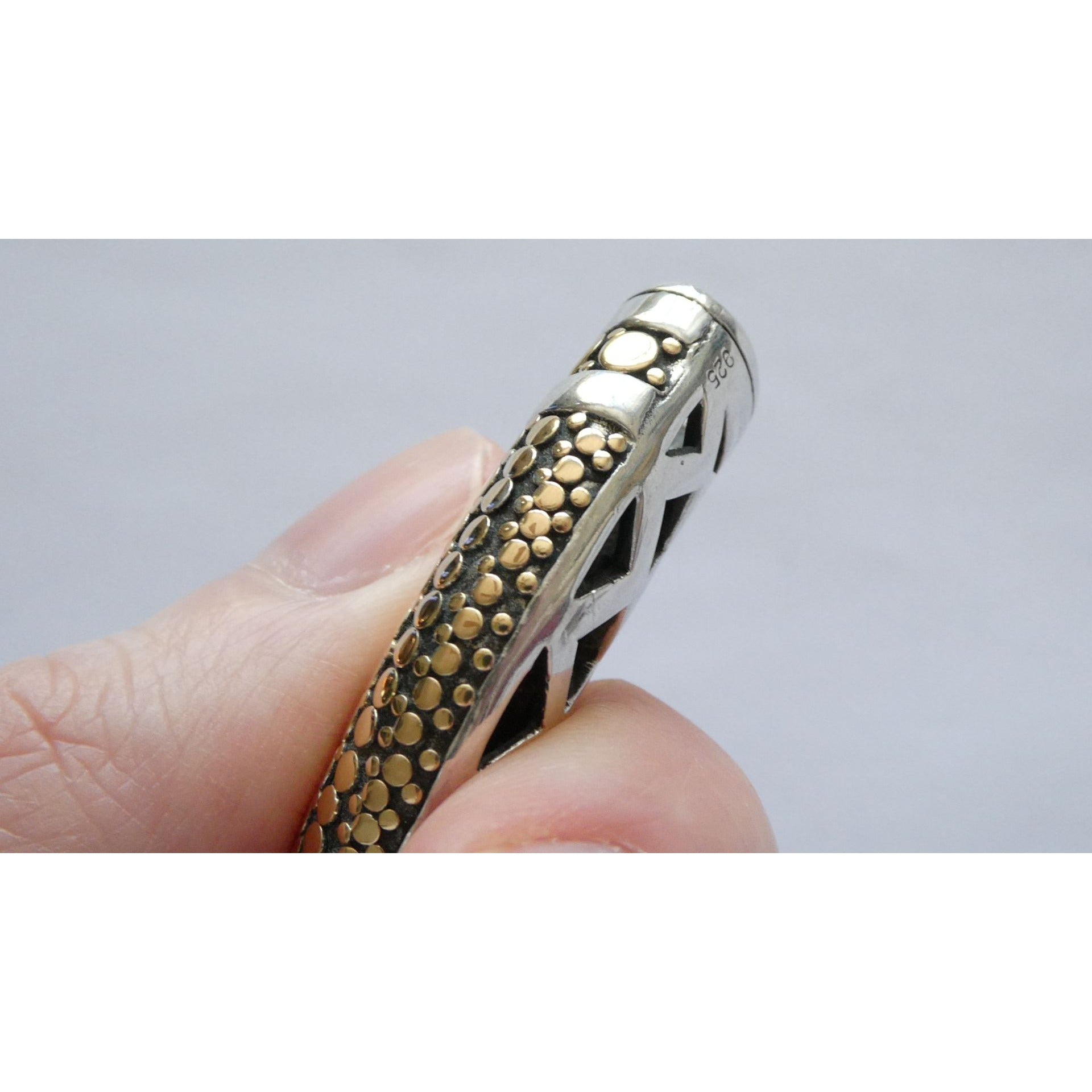 John Hardy Dot 18k Gold and Sterling Silver Slide Pendant 22.1g Weight 53mm Wide