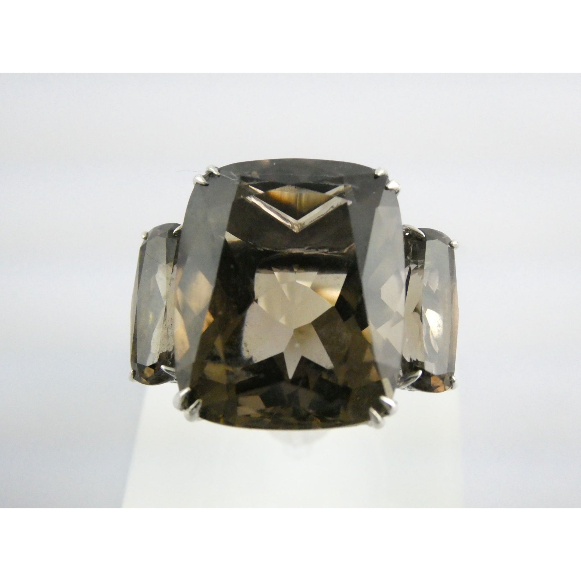 John Hardy Sterling Silver Triple Smoky Quartz White Topaz Statement Ring Sz5.75