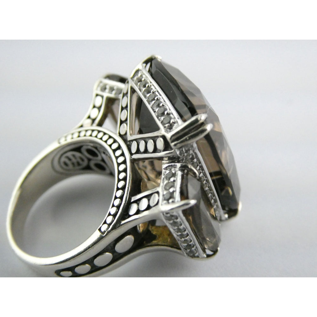 John Hardy Sterling Silver Triple Smoky Quartz White Topaz Statement Ring Sz5.75