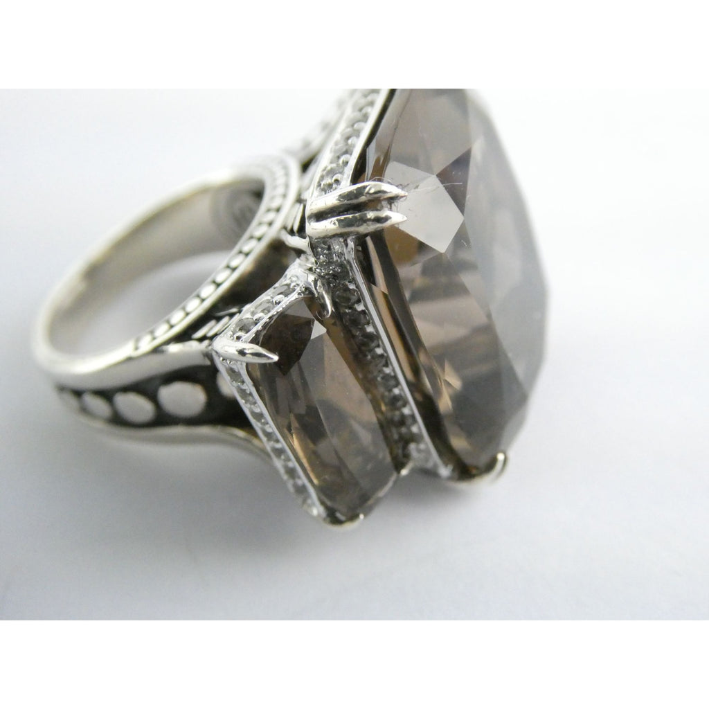 John Hardy Sterling Silver Triple Smoky Quartz White Topaz Statement Ring Sz5.75
