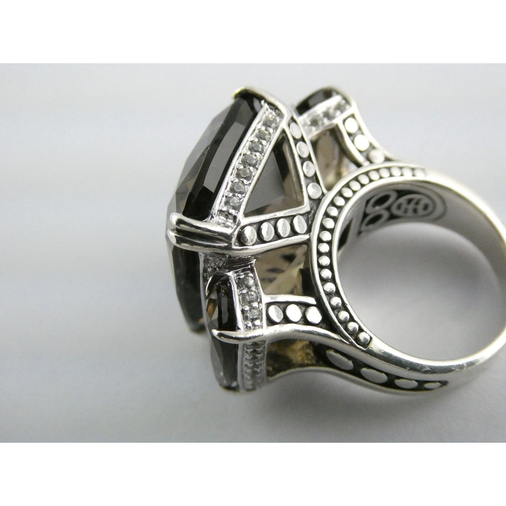 John Hardy Sterling Silver Triple Smoky Quartz White Topaz Statement Ring Sz5.75