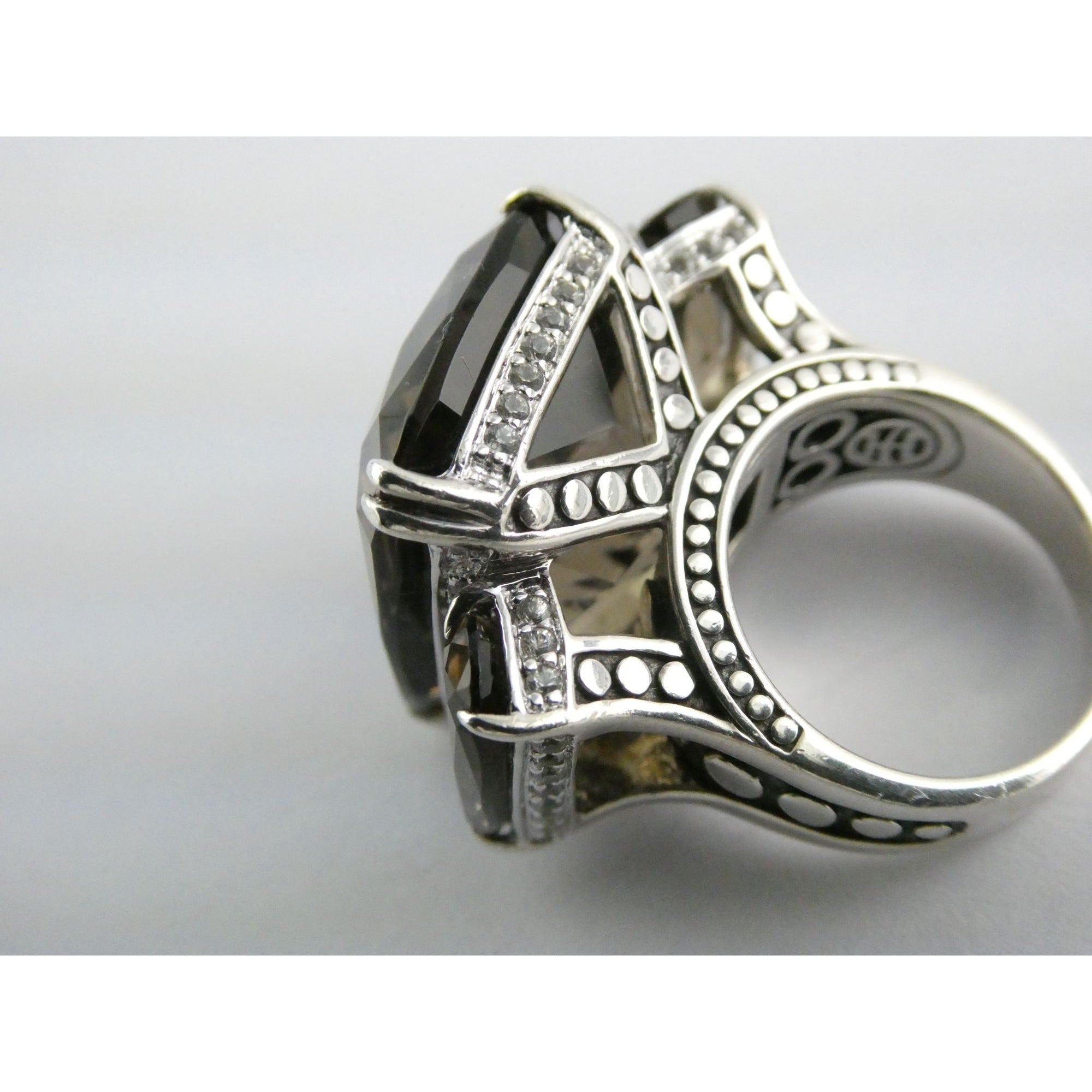 John Hardy Sterling Silver Triple Smoky Quartz White Topaz Statement Ring Sz5.75