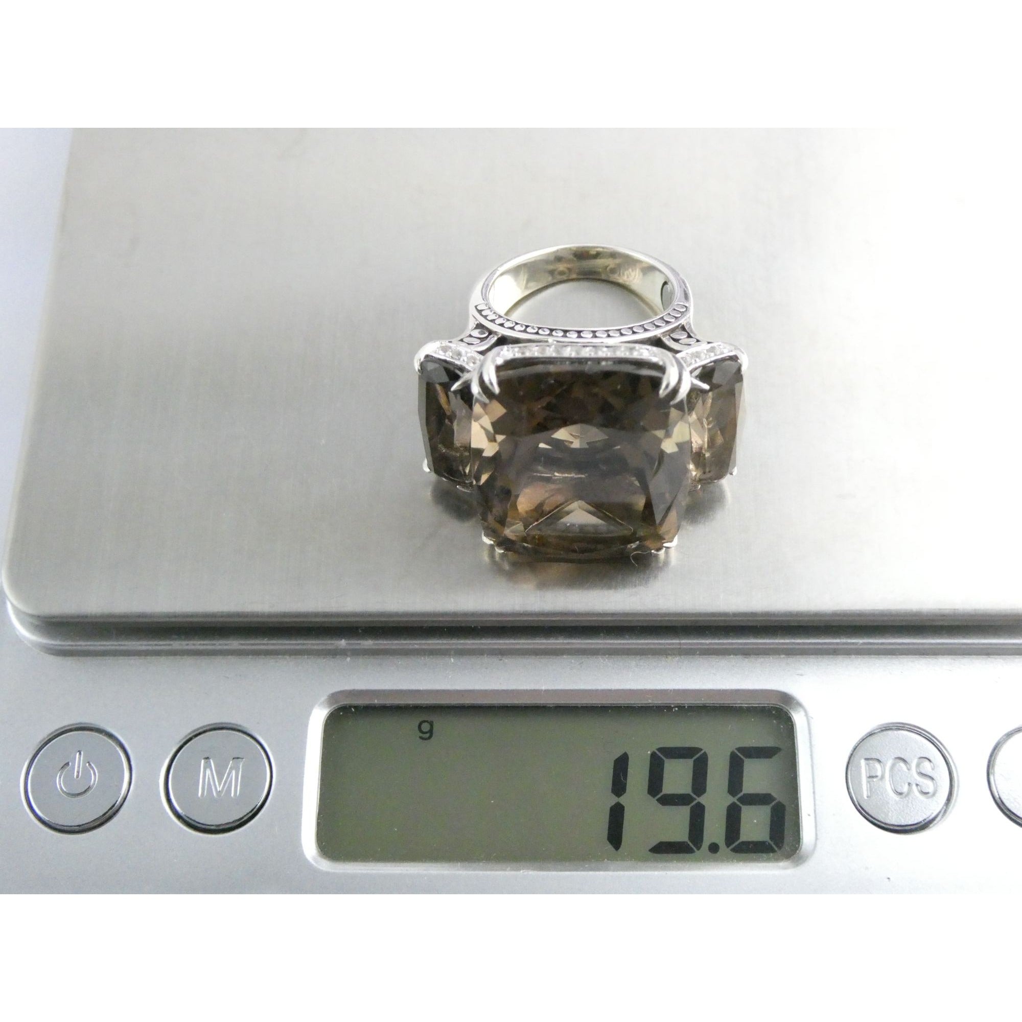 John Hardy Sterling Silver Triple Smoky Quartz White Topaz Statement Ring Sz5.75