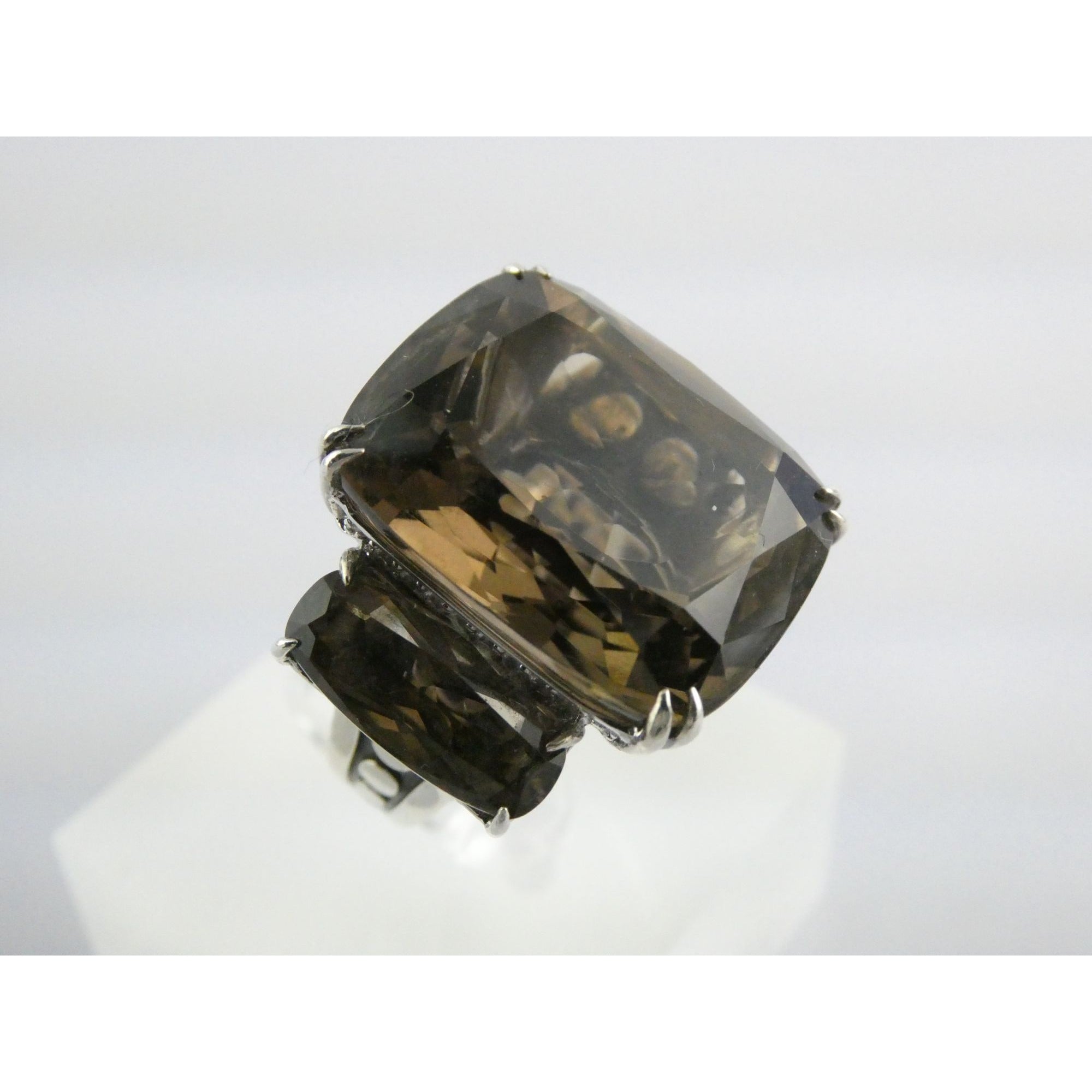 John Hardy Sterling Silver Triple Smoky Quartz White Topaz Statement Ring Sz5.75