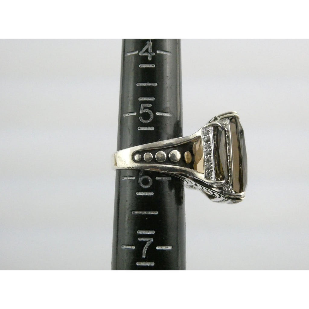 John Hardy Sterling Silver Triple Smoky Quartz White Topaz Statement Ring Sz5.75