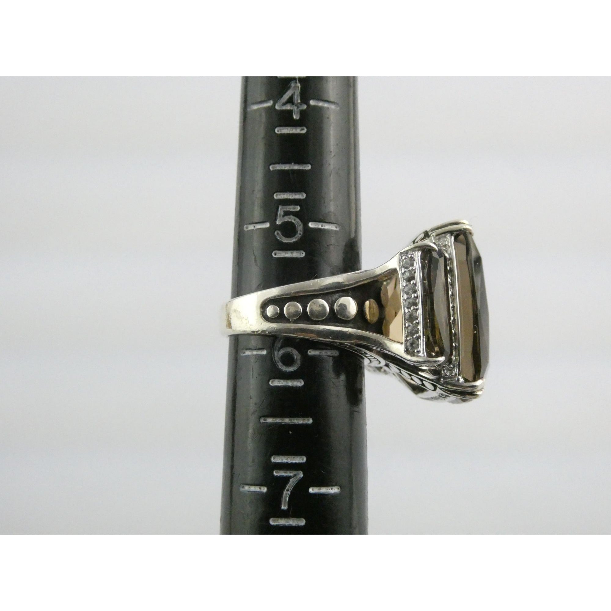 John Hardy Sterling Silver Triple Smoky Quartz White Topaz Statement Ring Sz5.75