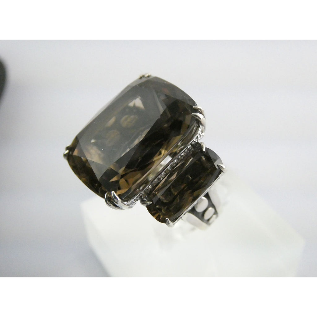 John Hardy Sterling Silver Triple Smoky Quartz White Topaz Statement Ring Sz5.75