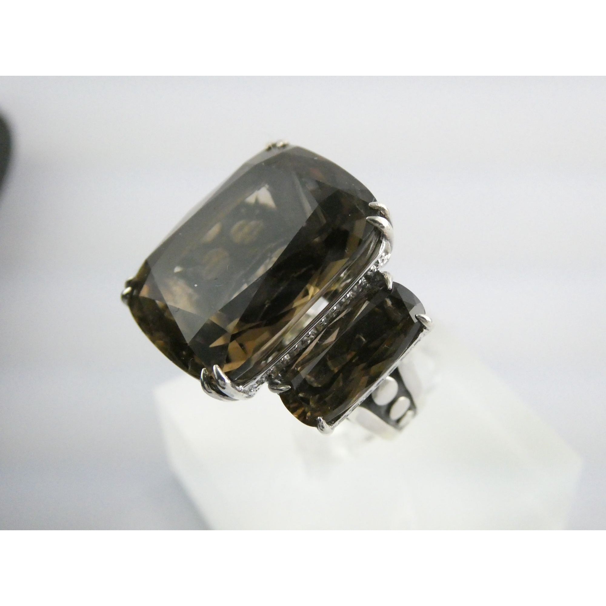 John Hardy Sterling Silver Triple Smoky Quartz White Topaz Statement Ring Sz5.75