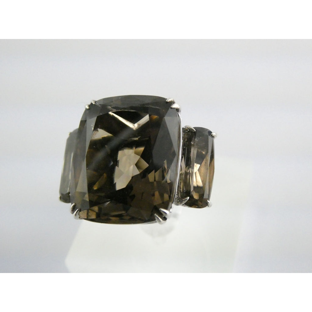 John Hardy Sterling Silver Triple Smoky Quartz White Topaz Statement Ring Sz5.75